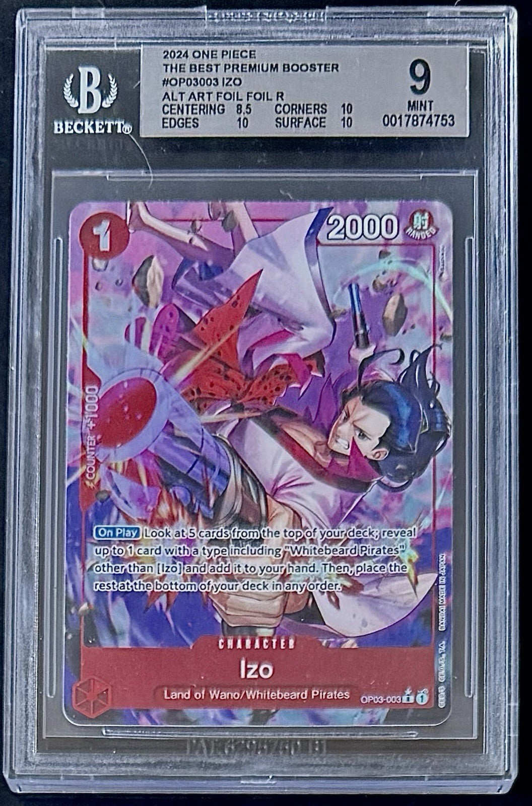 BGS 9 One Piece OP03-003 R* - Izo - Alt Art Foil - English - PRB01 - Graded
