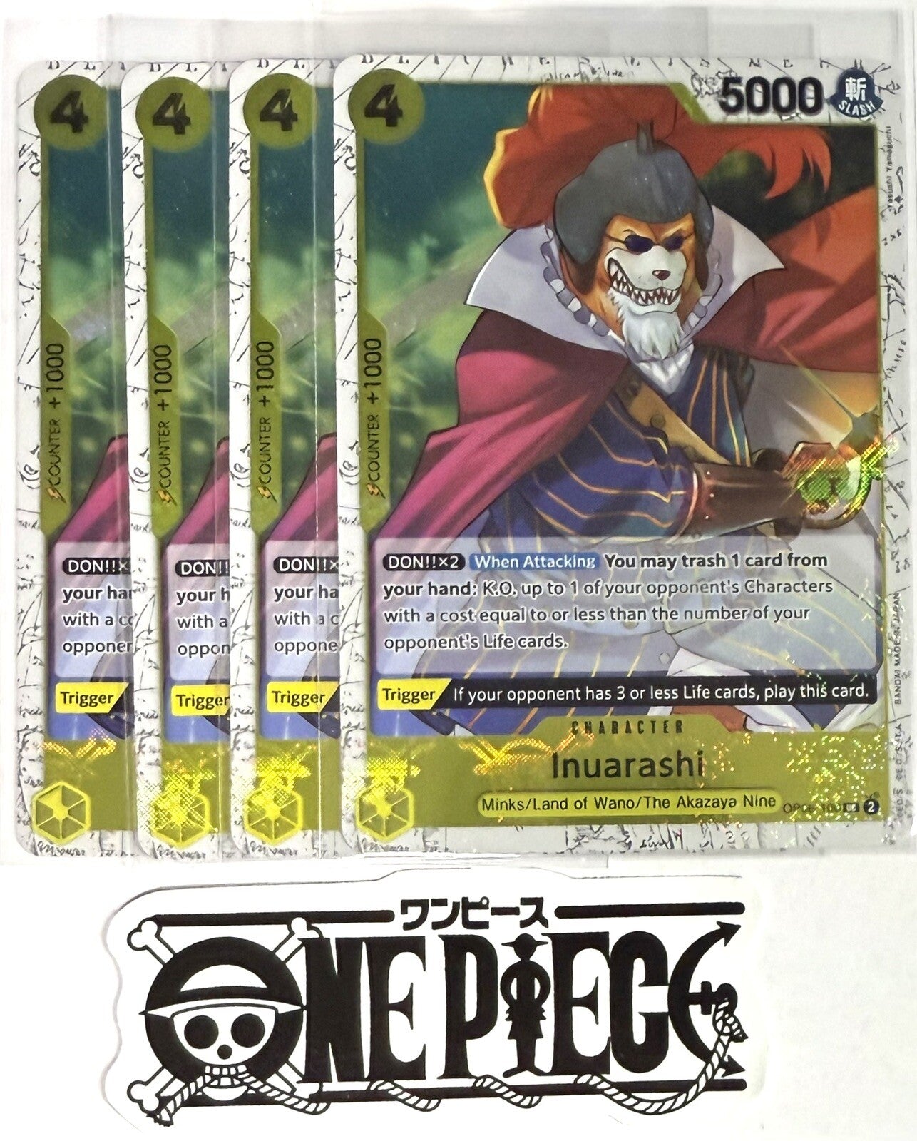 4x One Piece OP06-100 UC Inuarashi - Flag Foil - English - TCG - Playset - NM/M