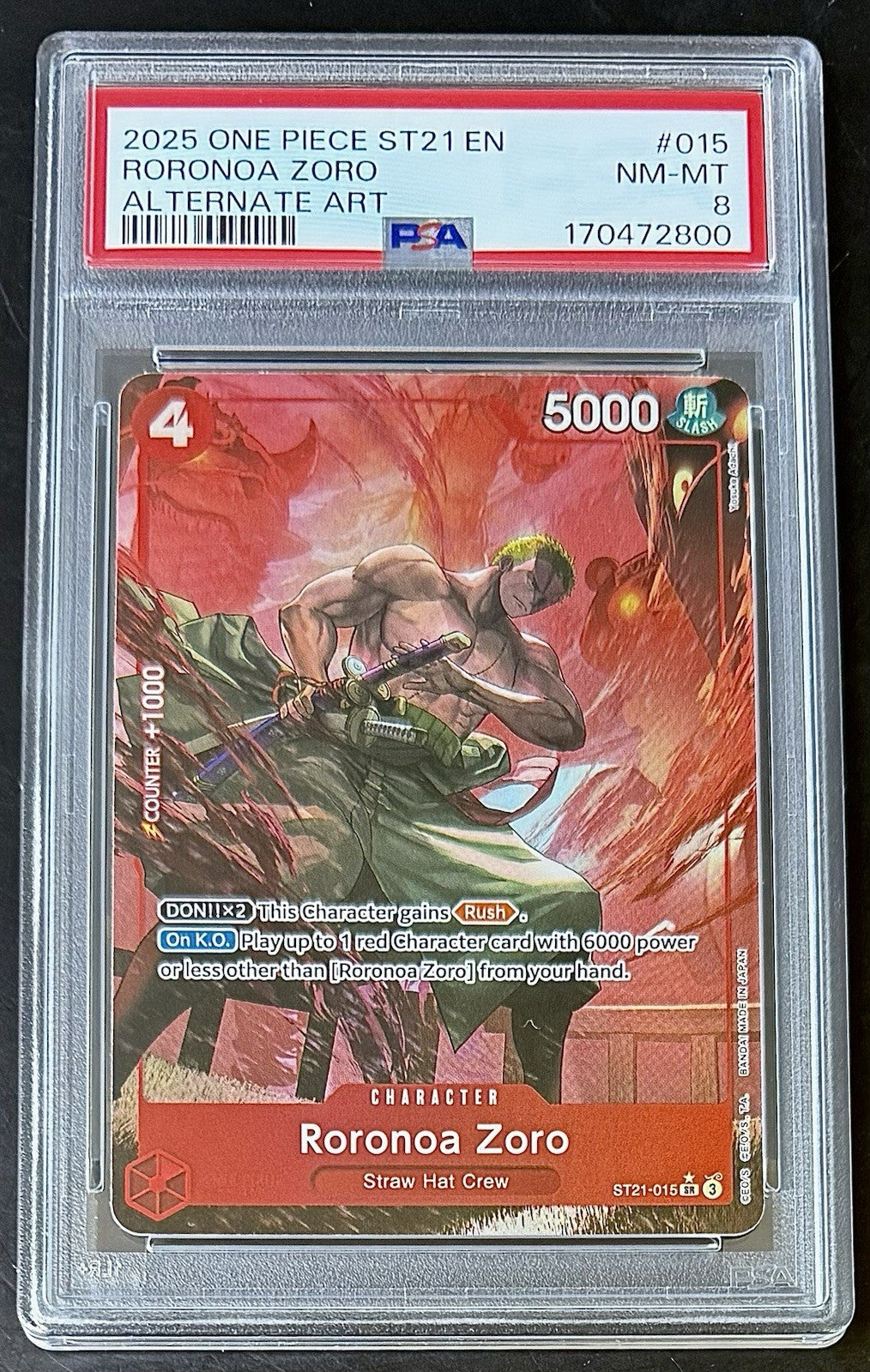 PSA 8 One Piece ST21-015 SR* - Roronoa Zoro - Alt Art - EN - Foil - GEAR5