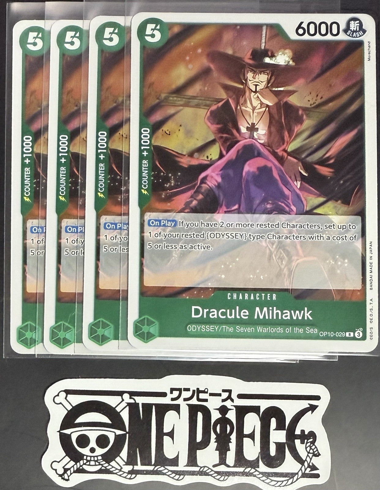 4x One Piece OP10-029 R Dracule Mihawk - English - Foil - Playset - TCG - NM/M