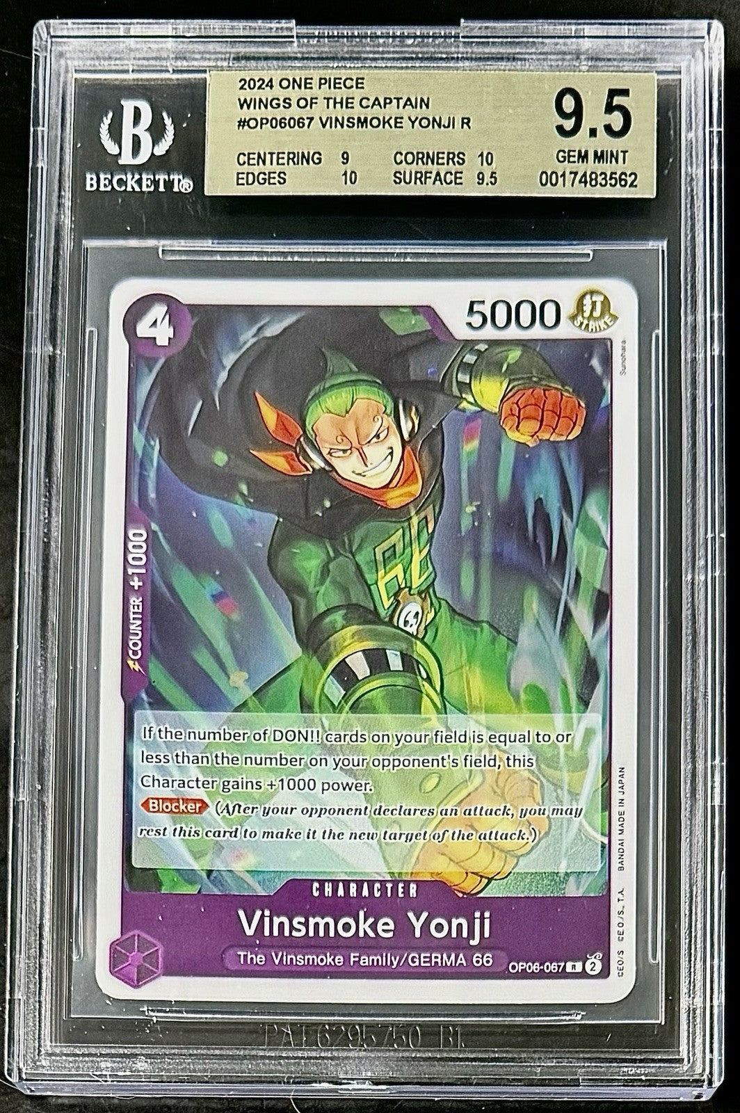 BGS 9.5 One Piece OP06-067 R Vinsmoke Yonji - English - Wings of the Captain