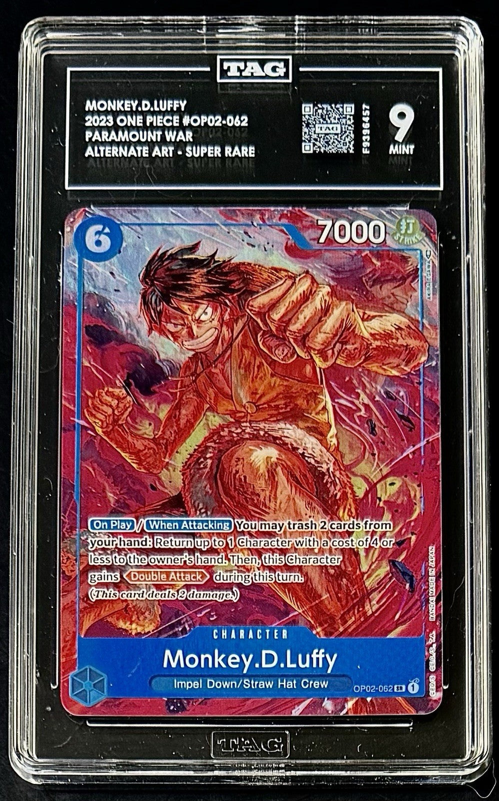 TAG 9 One Piece OP02-062 SR - Monkey.D.Luffy - Alt Art - EN - Paramount War