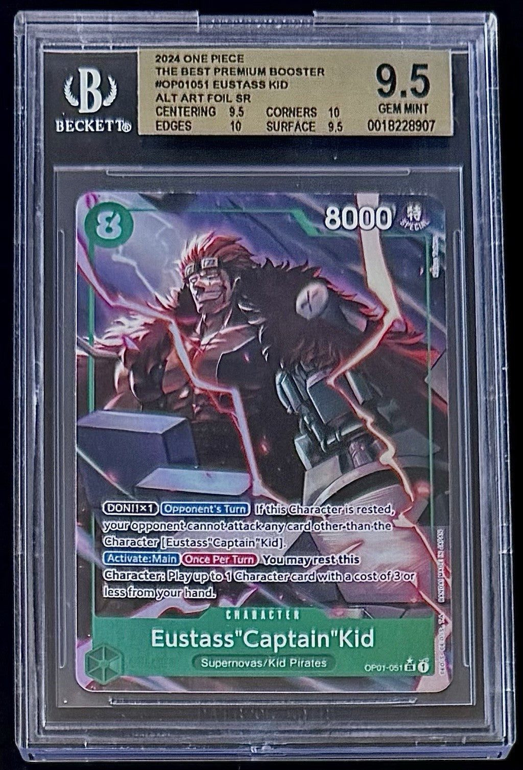 BGS 9.5 One Piece OP01-051 SR* Eustass"Captain"Kid - English - PRB01 - Graded