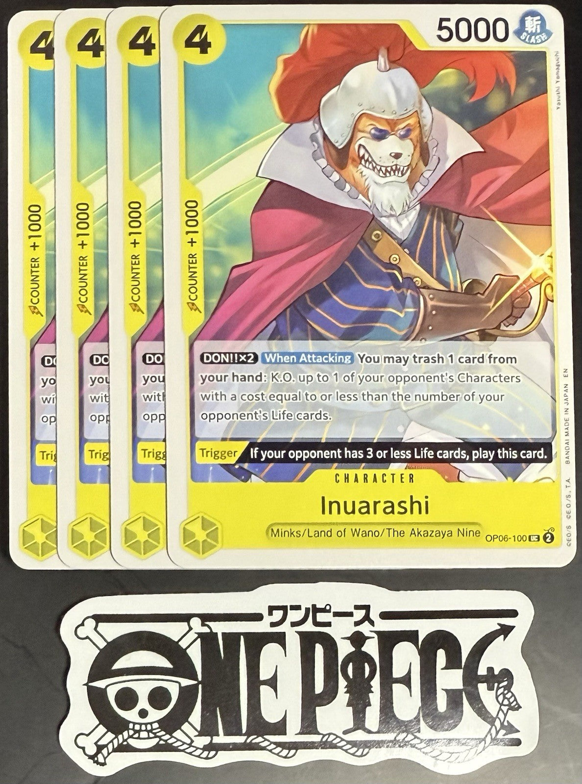 4x One Piece OP06-100 UC Inuarashi - English - Regular - Playset - ST28 - NM/M