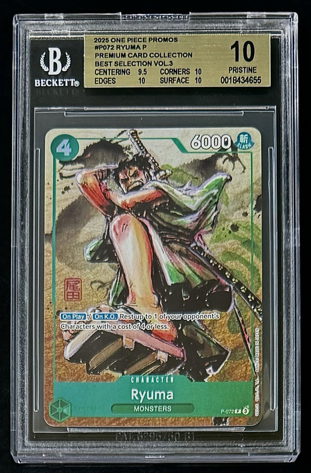 BGS 10 One Piece P-072 P - Ryuma - EN - Foil - Best Selection Vol.3 - Graded