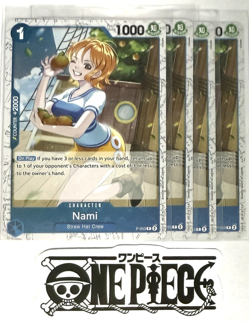 4x One Piece P-053 P Nami - Regular - English - Play Set - TCG - Mint