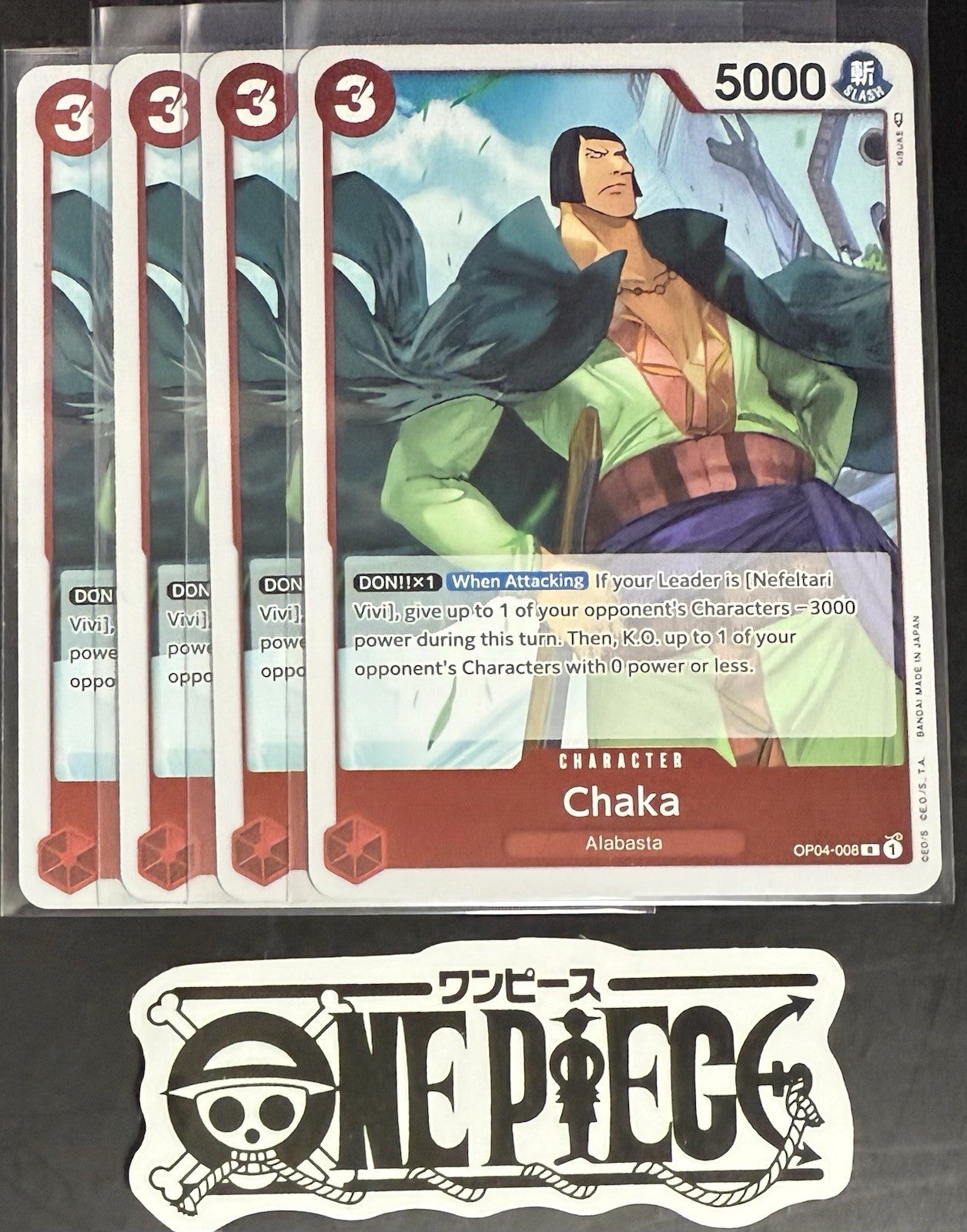 4x One Piece OP04-008 R Chaka - English - Foil - Play Set - TCG - NM/M