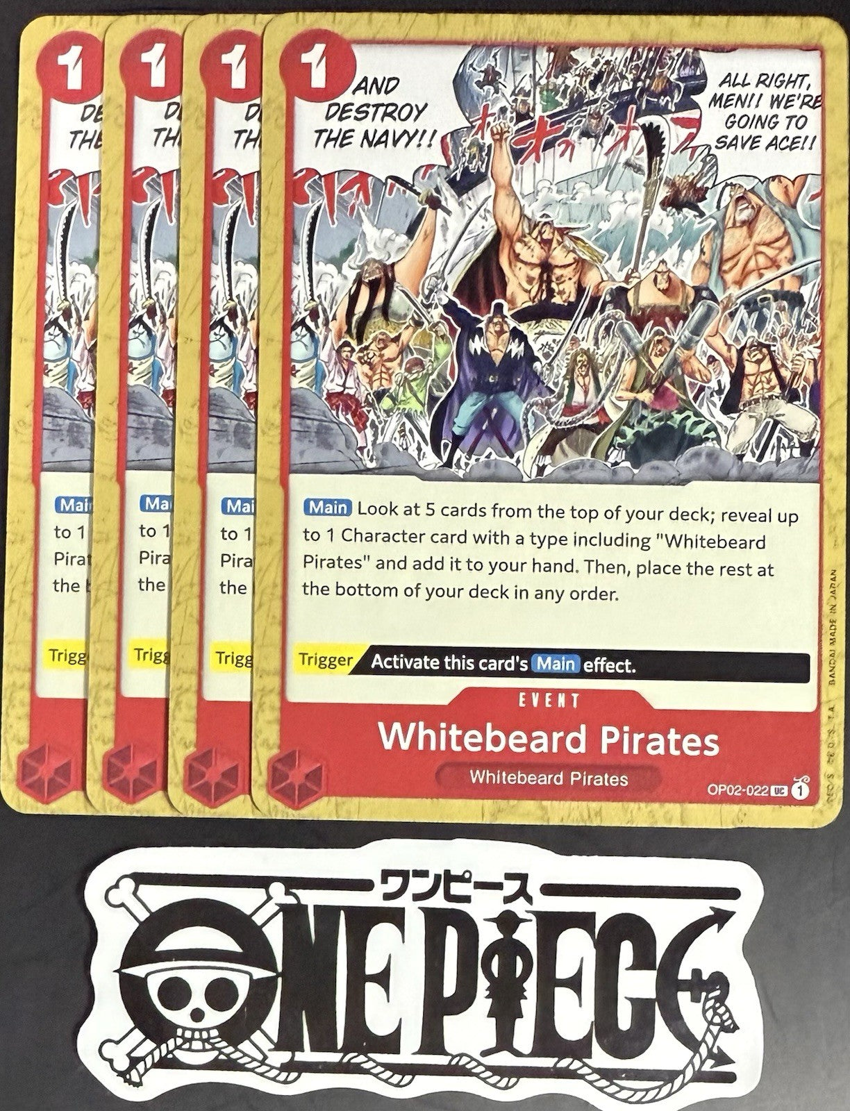 4x One Piece OP02-022 UC Whitebeard Pirates - English - Playset - Regular - NM/M