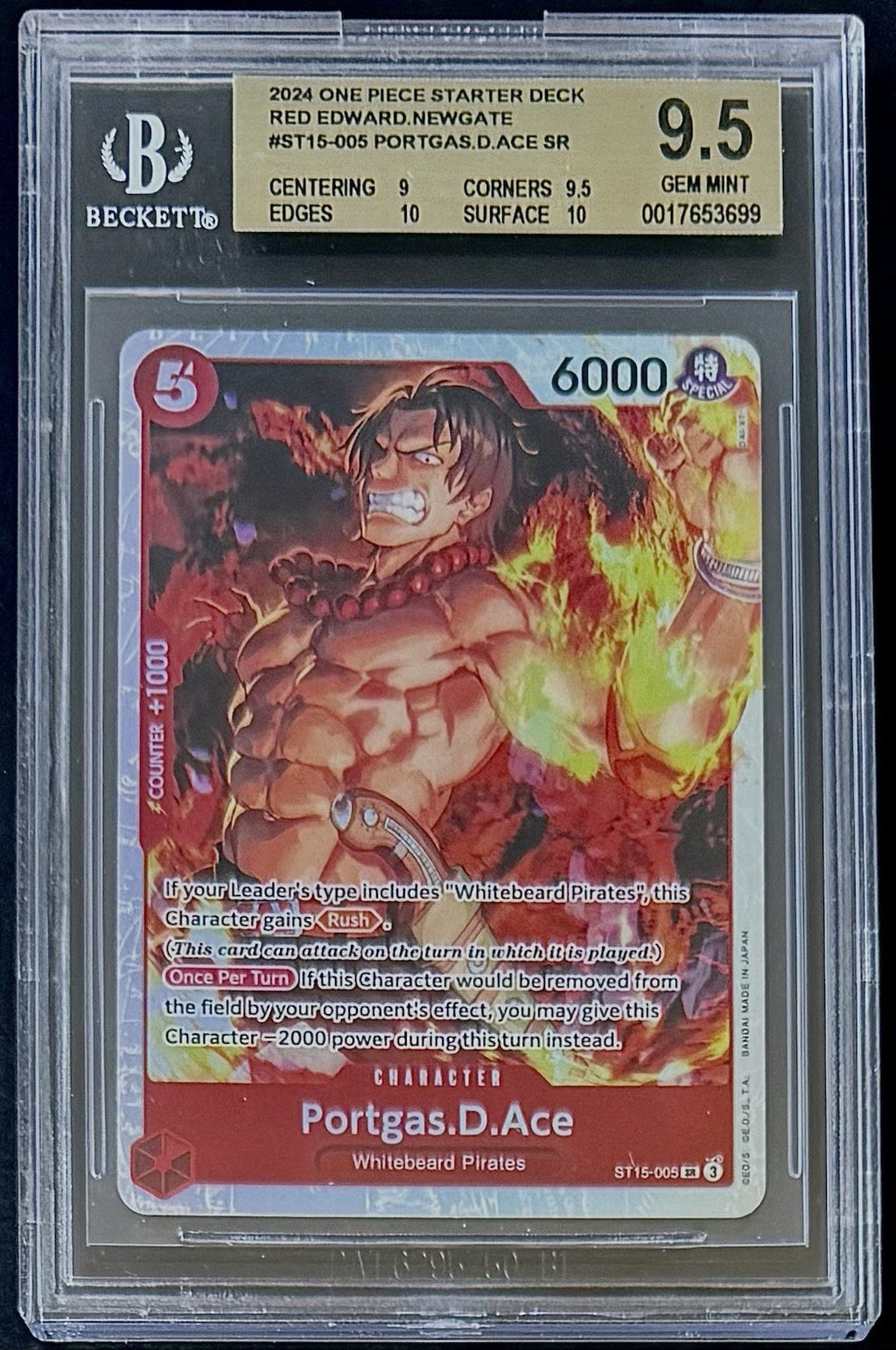 BGS 9.5 One Piece ST15-005 SR - Portgas.D.Ace - EN - Foil - Red Edward.Newgate