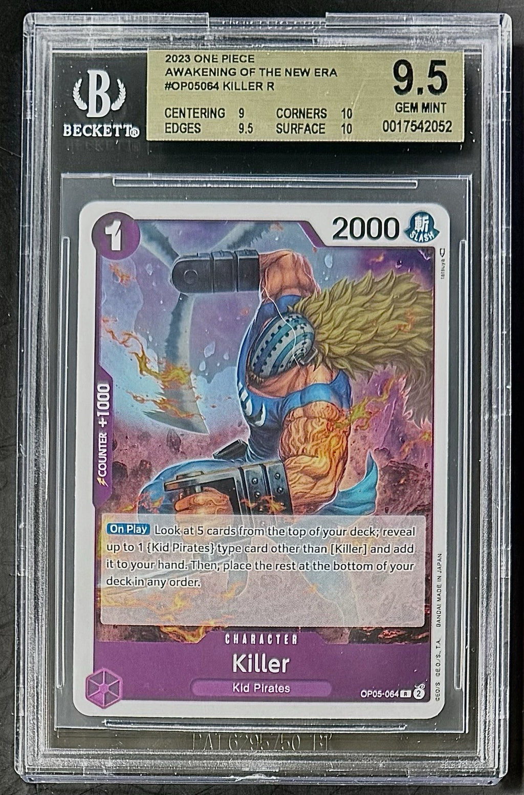BGS 9.5 One Piece OP05-064 R Killer - English - Awakening of the New Era -Graded