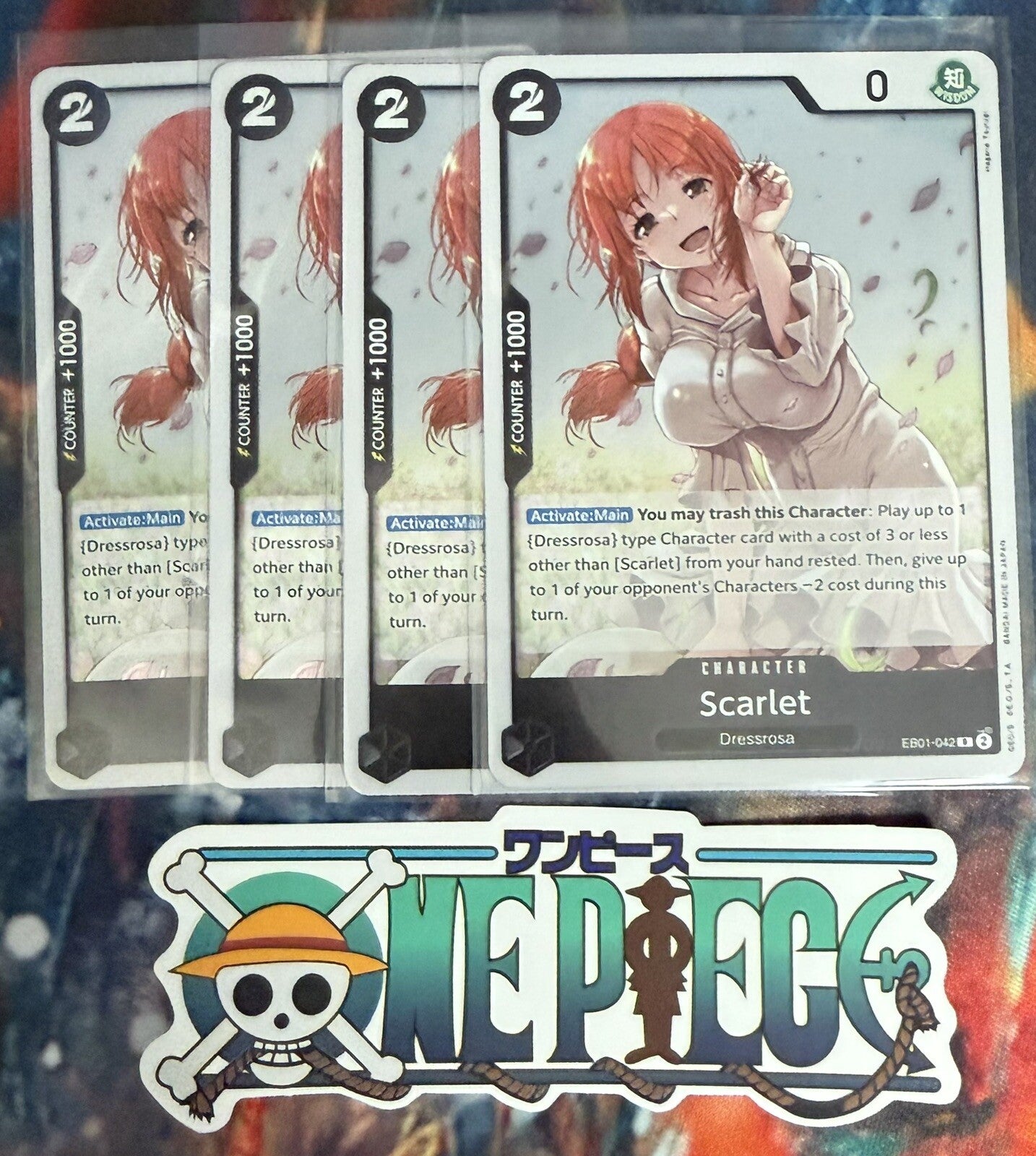 4x One Piece EB01-042 R Scarlet - ENG - Foil - Playset - TCG - NM/M