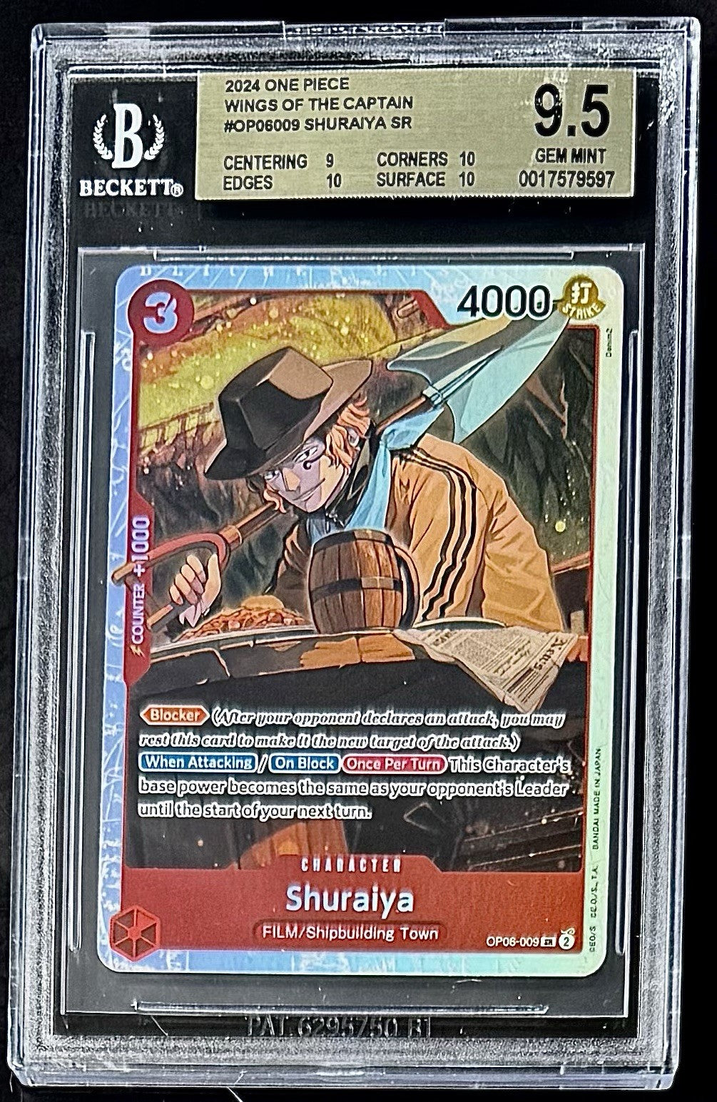 BGS 9.5 One Piece OP06-009 SR Shuraiya - English - Wings of the Captain - Graded