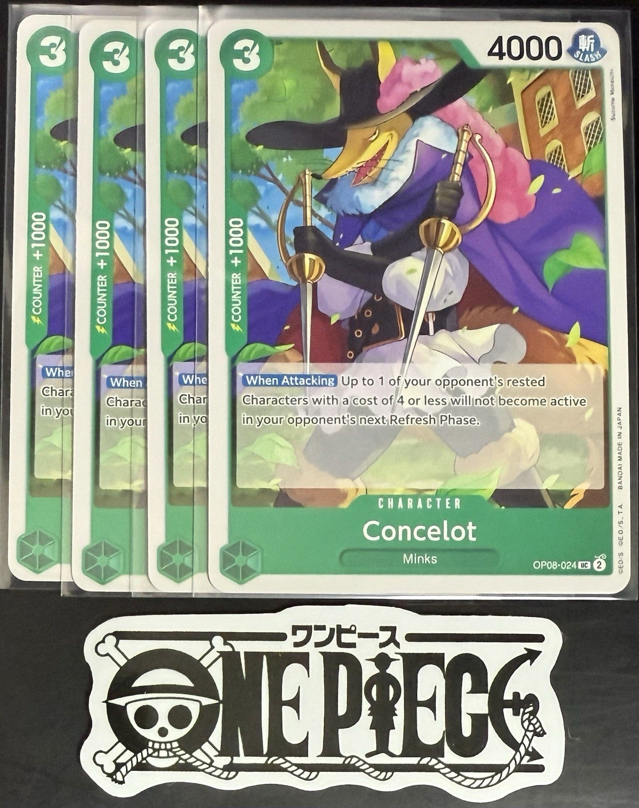 4x One Piece OP08-024 UC Concelot - ENG - Regular - Play Set - TCG - NM/M