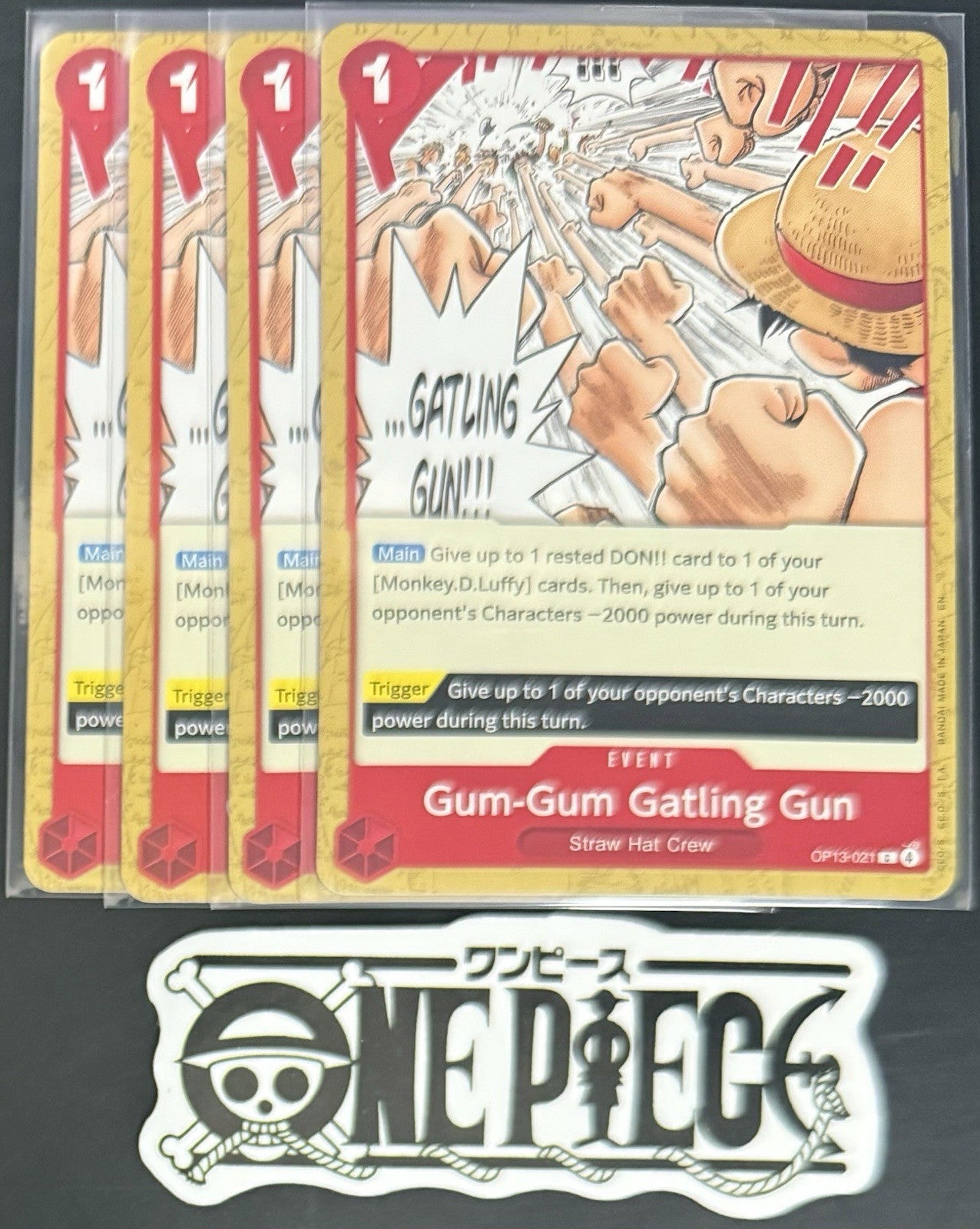 4x One Piece OP13-021 C Gum-Gum Gatling Gun - ENG - Regular - Playset - TCG-NM/M