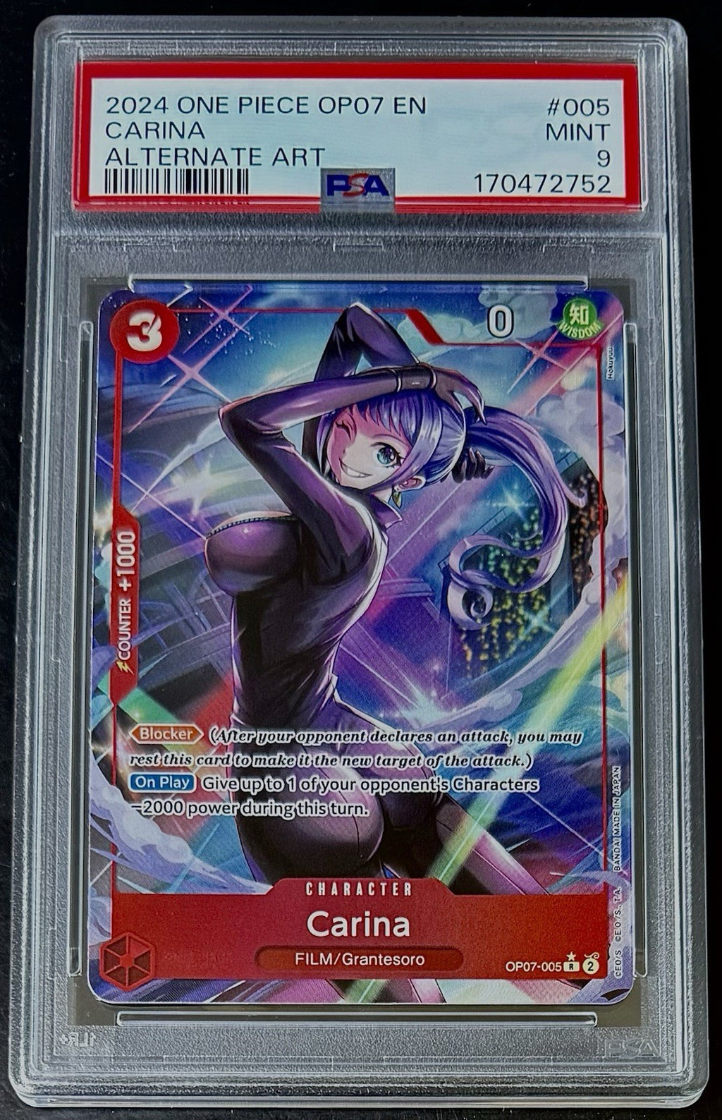 PSA 9 One Piece OP07-005 R* - Carina - Alt Art - EN - 500 Years in the Future
