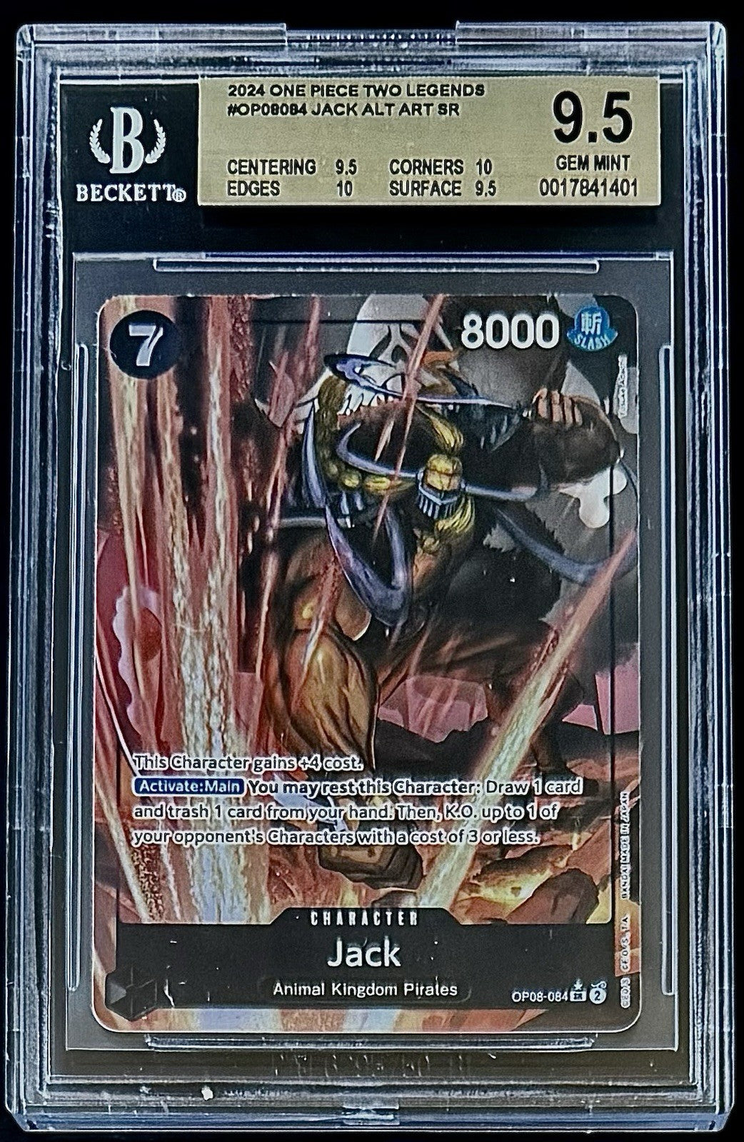 BGS 9.5 One Piece OP08-084 SR* Jack Alt Art - English - Two Legends - Graded