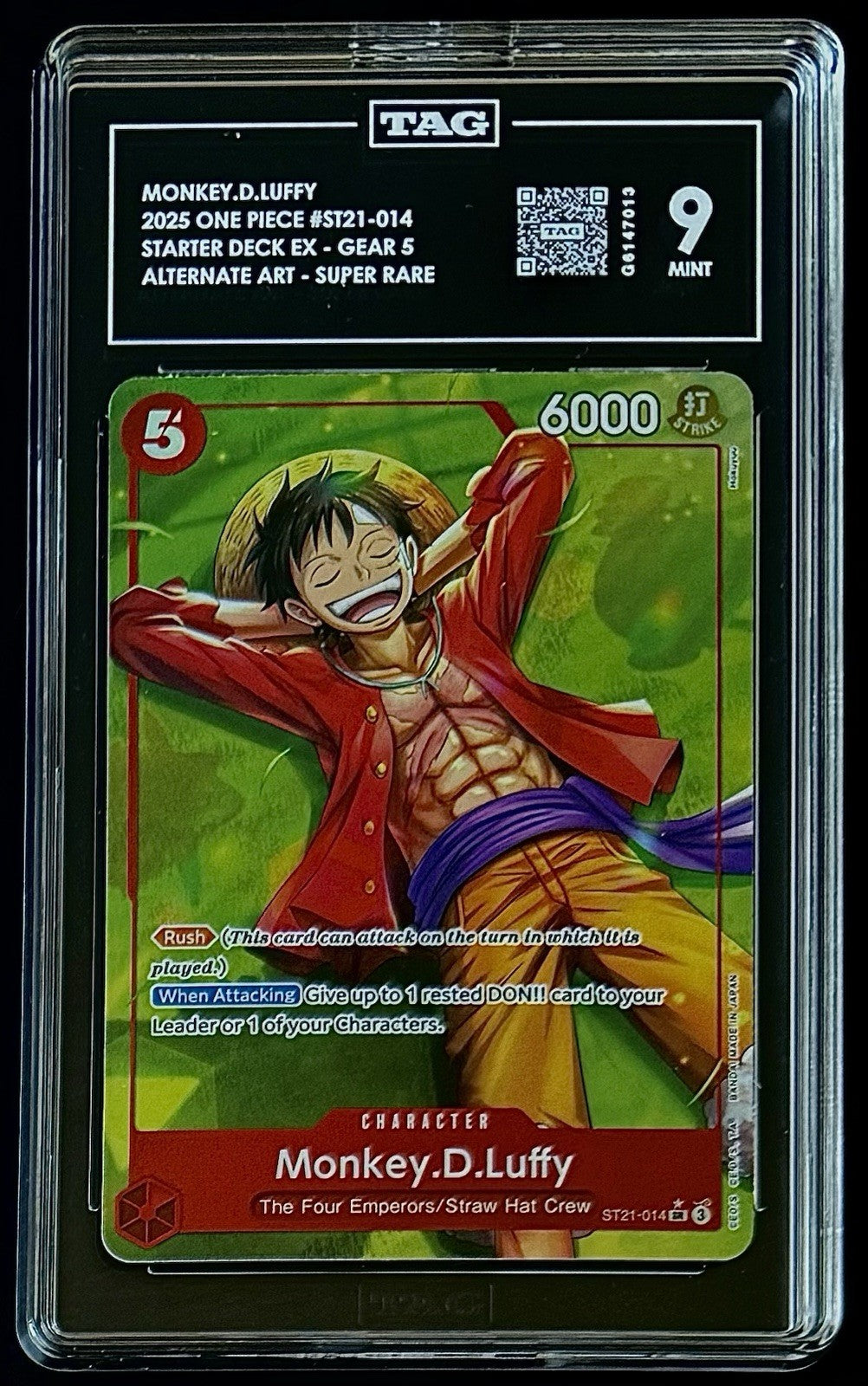 TAG 9 One Piece ST21-014 SR* Monkey.D.Luffy - ENG - Foil - EX Gear 5 - Graded