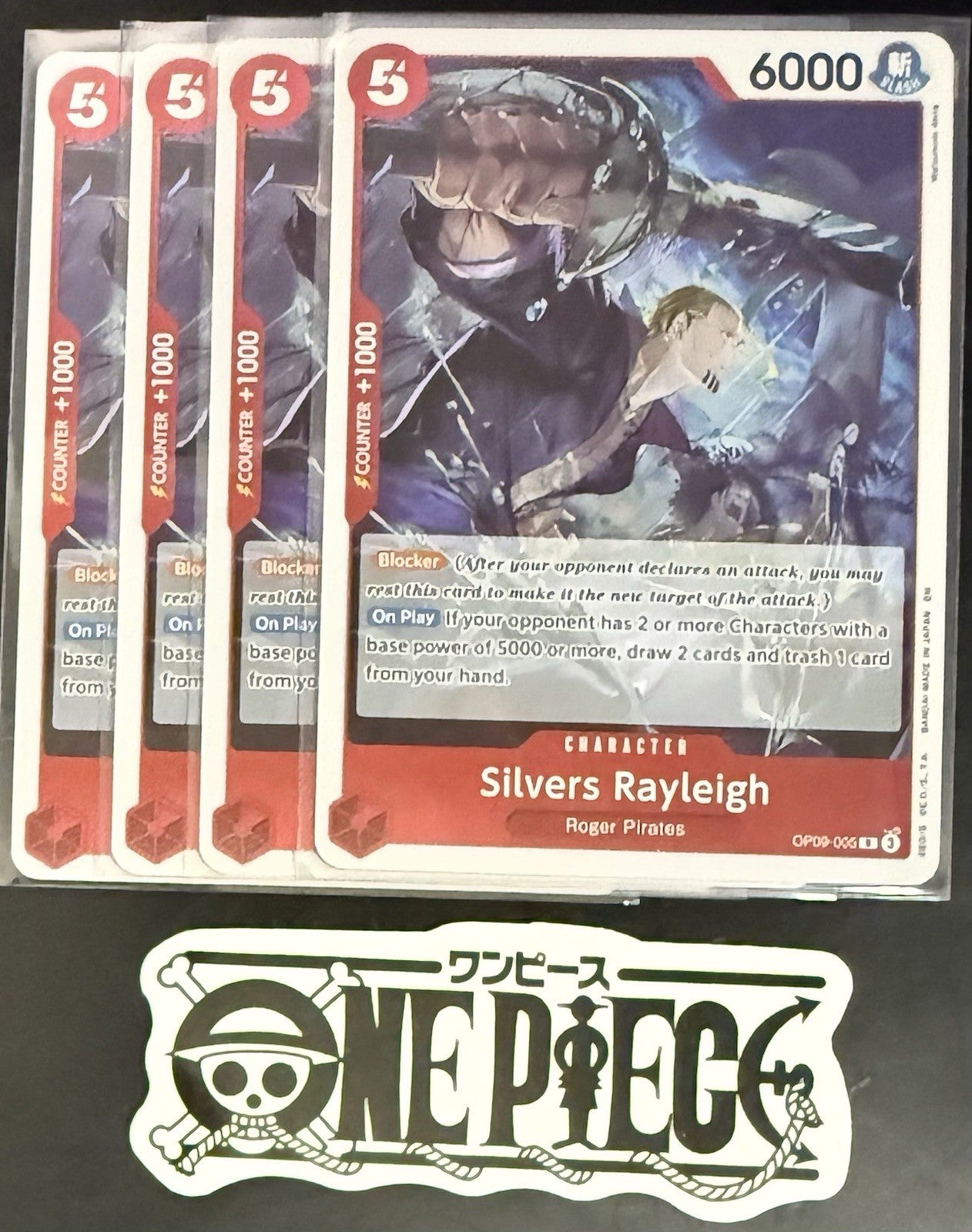 4x One Piece OP09-005 R Silvers Rayleigh - English - Foil - Playset - TCG - NM/M
