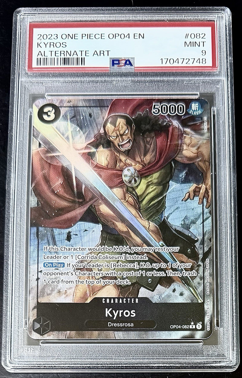 PSA 9 One Piece OP04-082 R* - Kyros - Alt Art - EN - Kingdoms of Intrigue