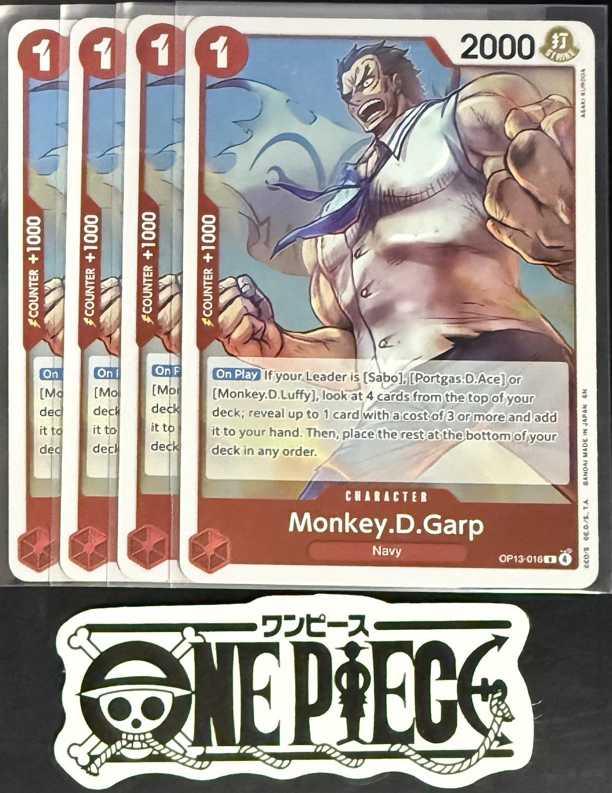 4x One Piece OP13-016 R Monkey.D.Garp - ENG - Foil - Playset - TCG - NM/M