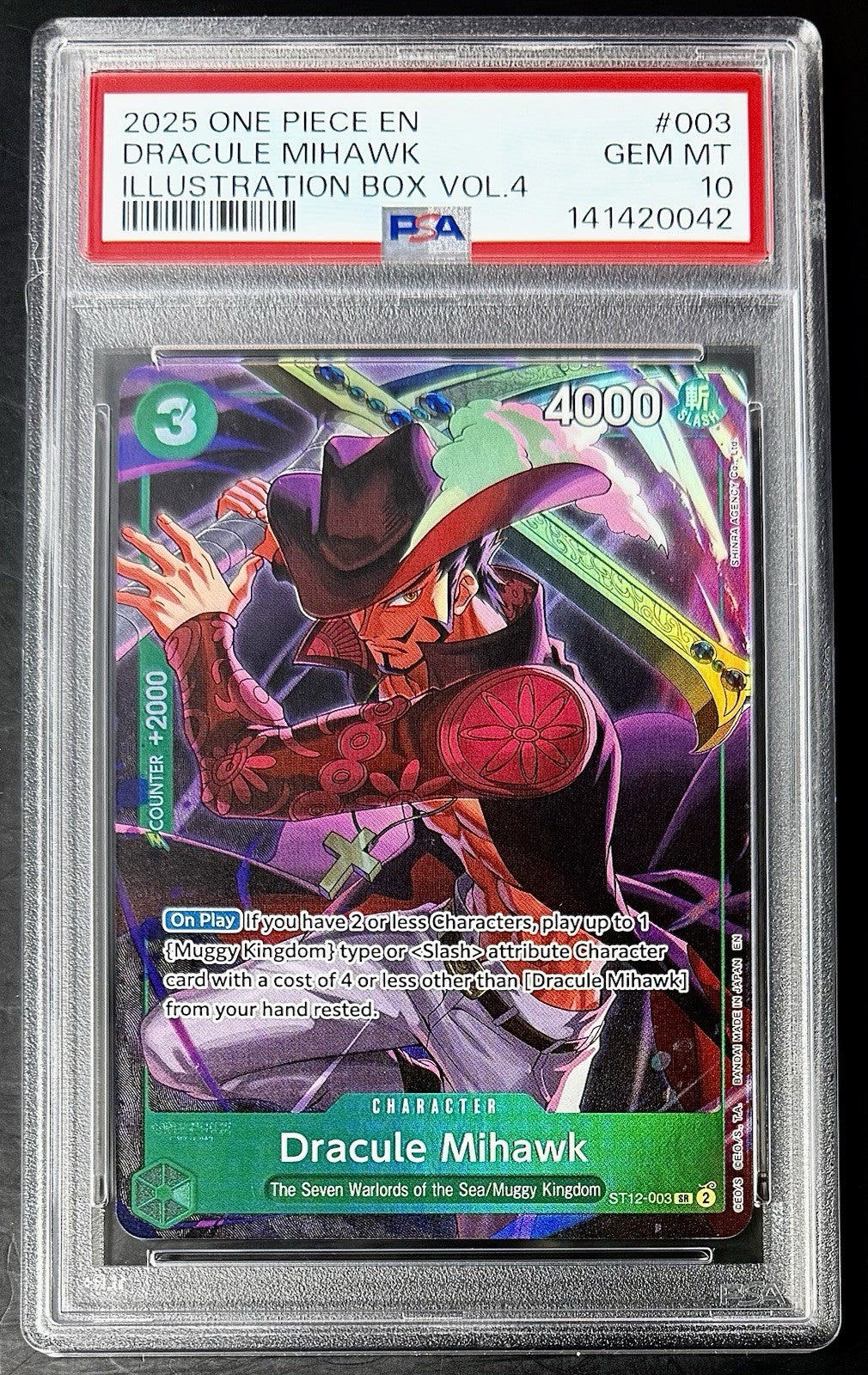 PSA 10 One Piece ST12-003 SR Dracule Mihawk - EN - Foil - Illustration Box 4