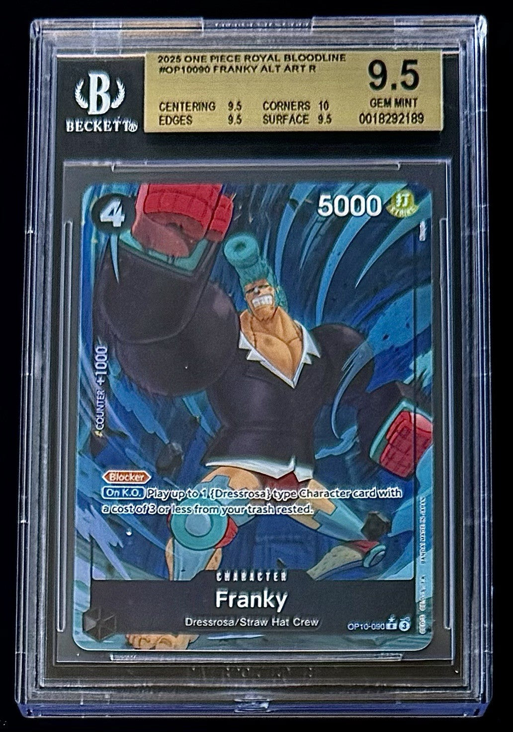 BGS 9.5 One Piece OP10-090 R* - Franky - Alt Art - EN - Royal Blood - Foil