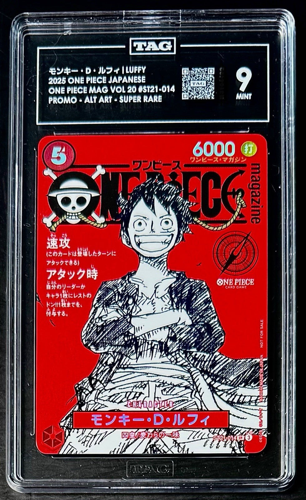 TAG 9 One Piece ST21-014 SR Monkey.D.Luffy - JP - Foil - Magazine Promo - Graded