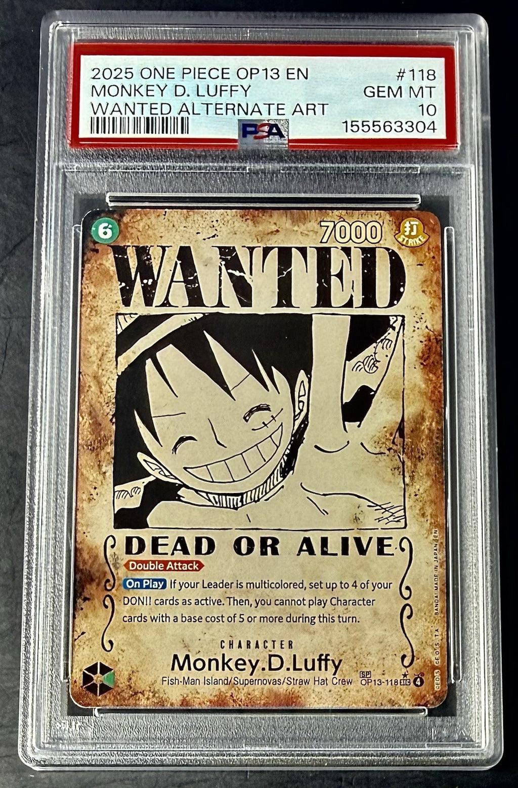 PSA 10 One Piece SP OP13-118 SEC* - Monkey.D.Luffy - Alt Art Wanted Poster - EN