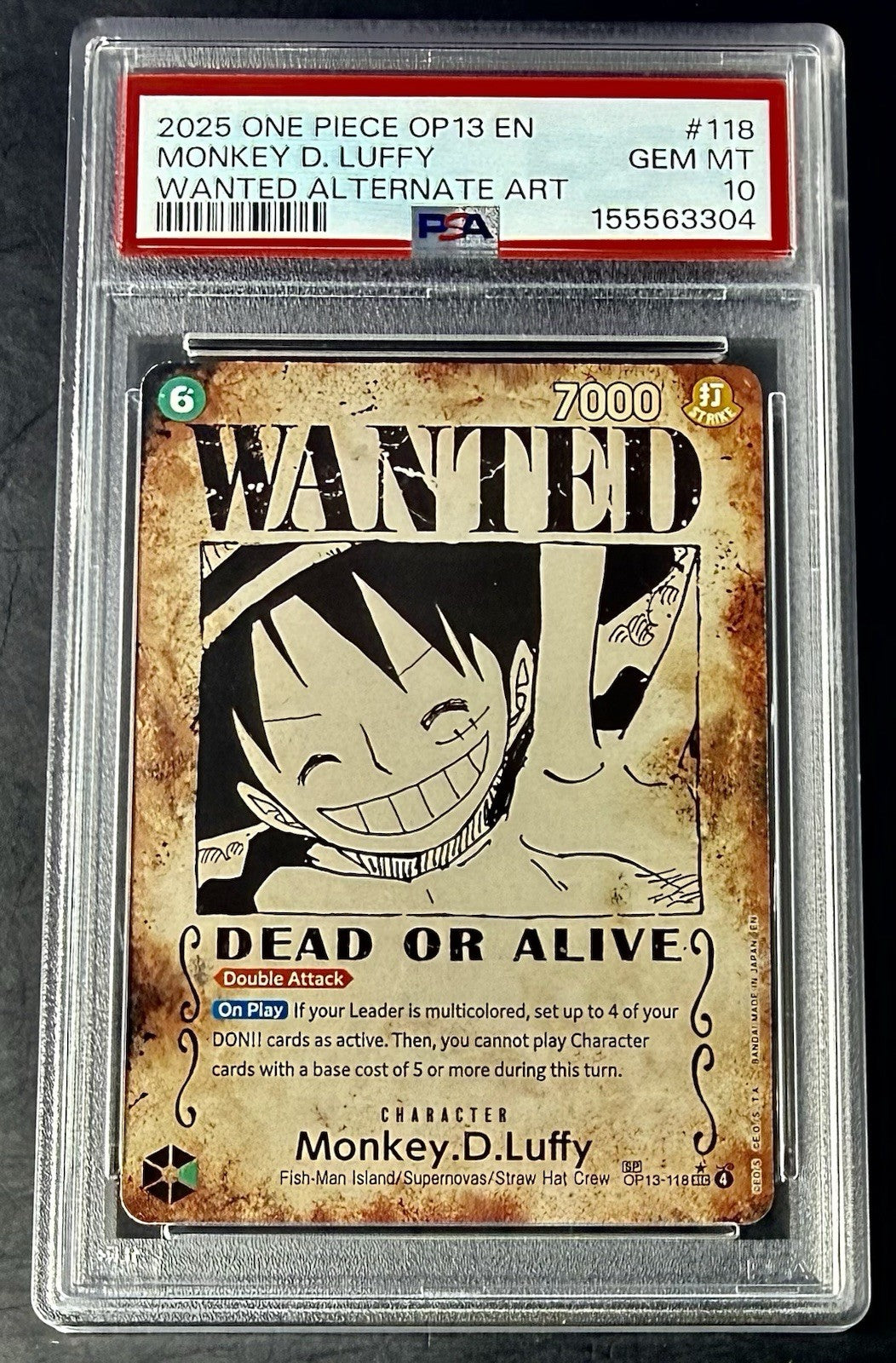 PSA 10 One Piece SP OP13-118 SEC* - Monkey.D.Luffy - Alt Art Wanted Poster - EN