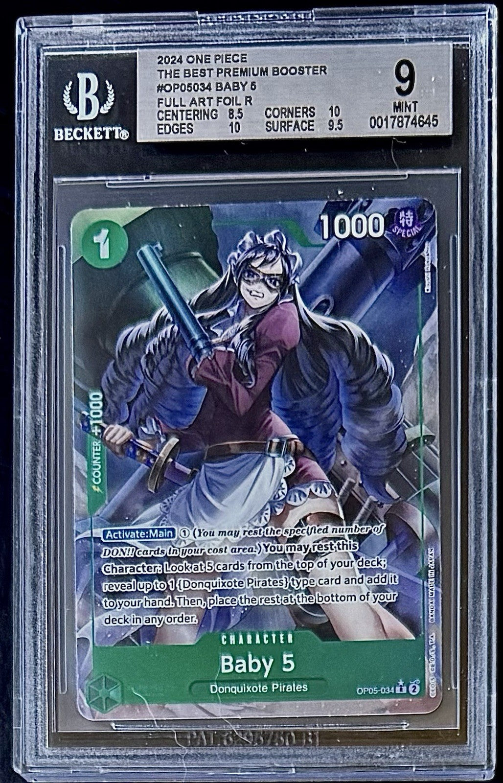BGS 9 One Piece OP05-034 R* Baby 5 Full Art Foil - English - PRB01 - Graded