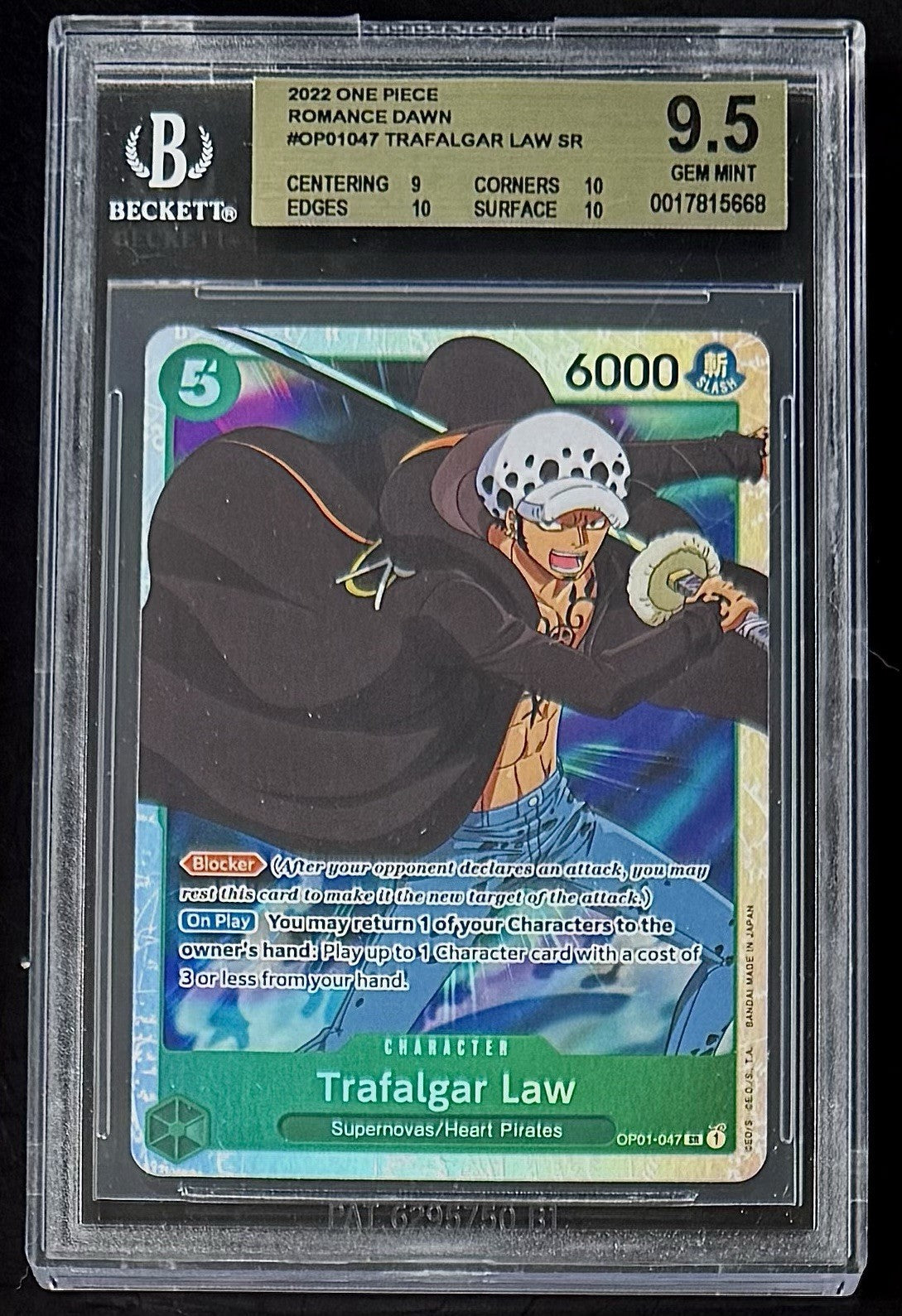 BGS 9.5 One Piece OP01-047 SR Trafalgar Law - English - Foil - Romance Dawn
