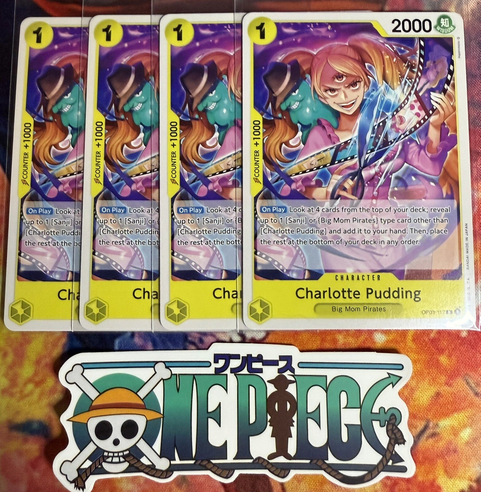 4x One Piece OP03-112 R Charlotte Pudding - English - Playset - TCG - NM/M