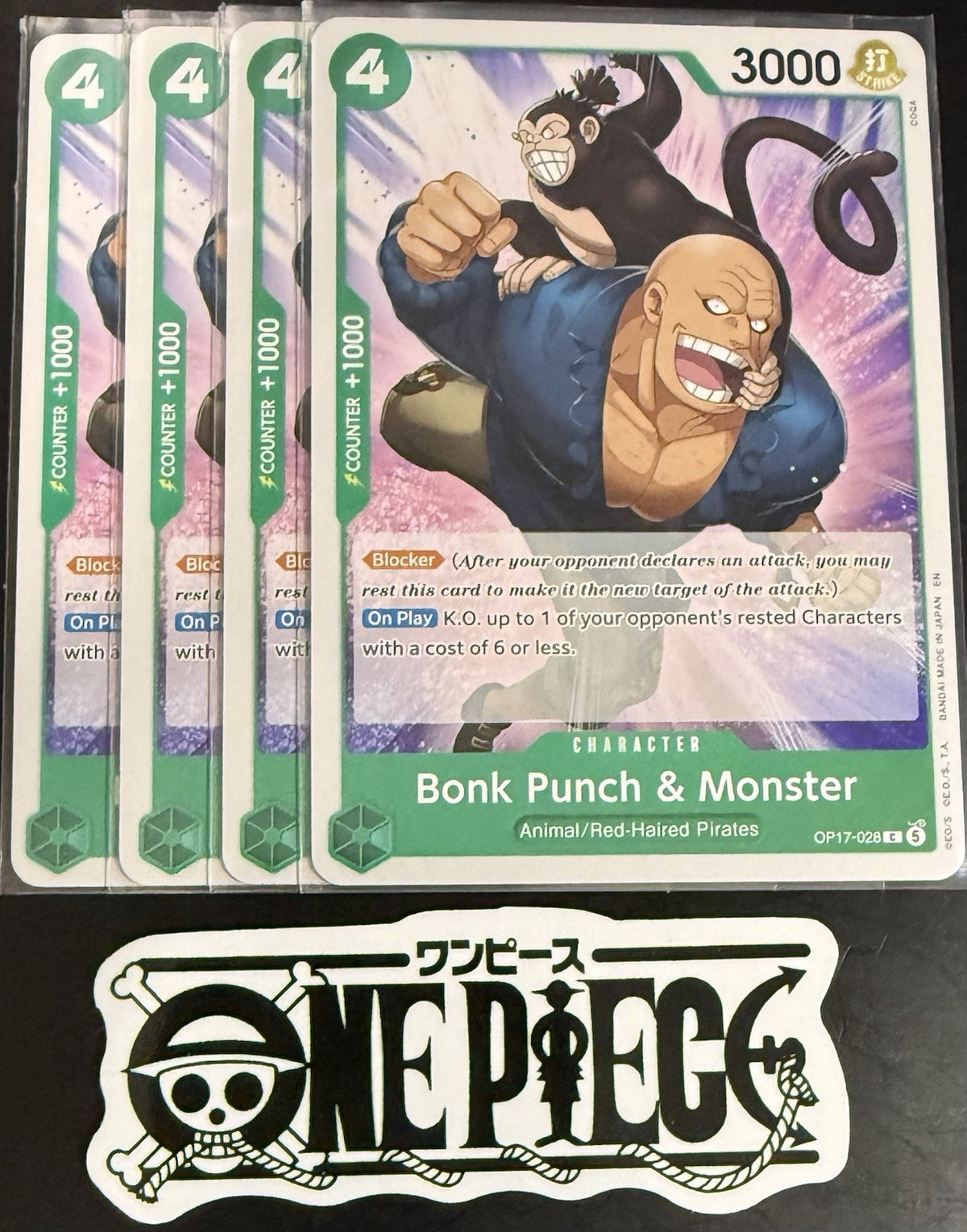 4x One Piece OP17-028 C - Bonk Punch & Monster - EN - Regular - Play Set - NM/M