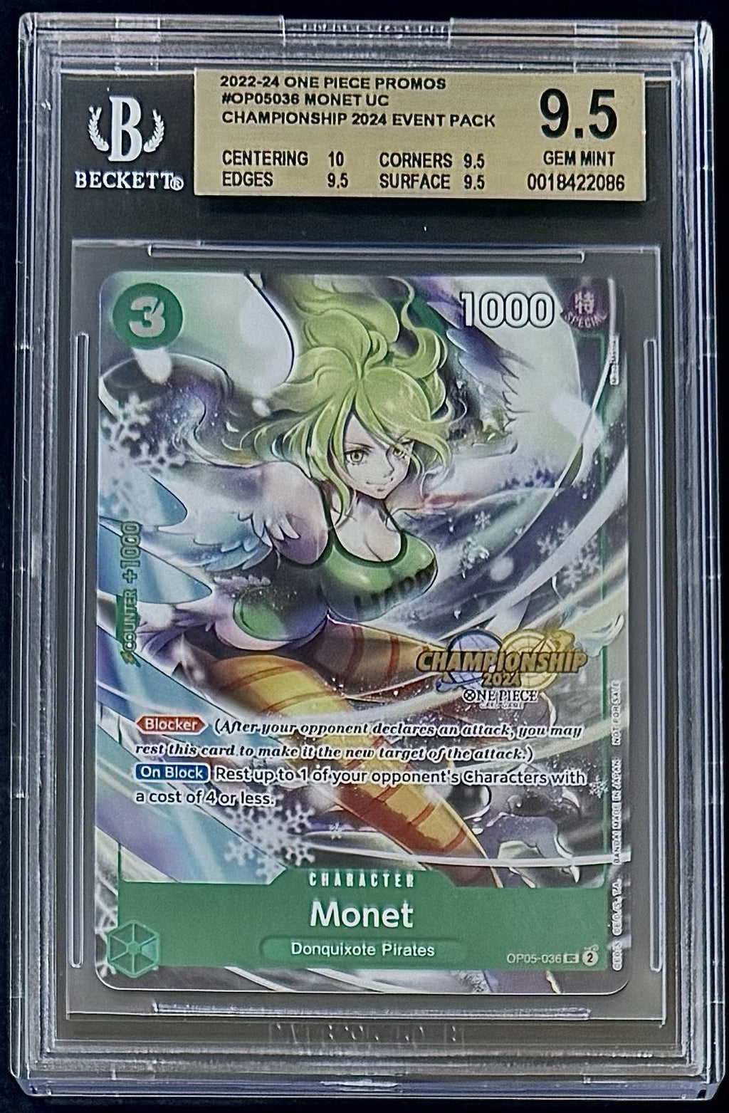 BGS 9.5 One Piece OP05-036 UC Monet - English - Championship 2024 - Graded
