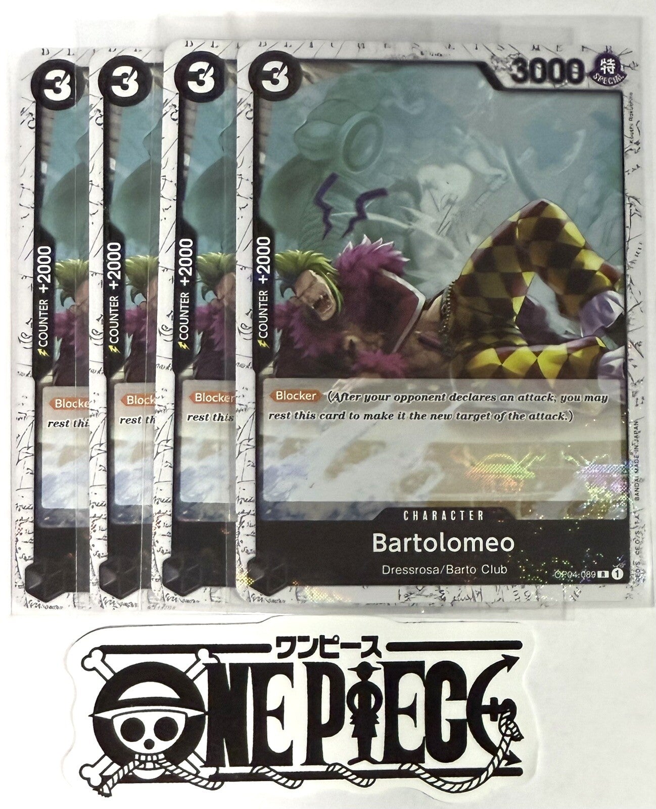 4x One Piece OP04-089 R Bartolomeo - Flag Foil - English - Playset - TCG - NM/M