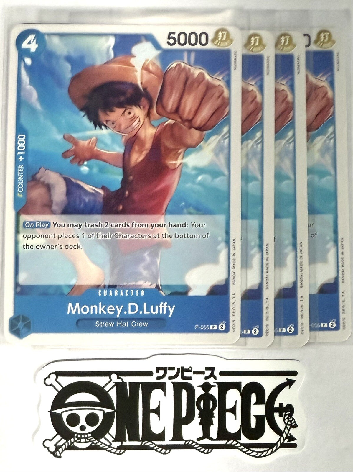 4x One Piece P-055 P Monkey.D.Luffy - Regular - English - Play Set - TCG - Mint