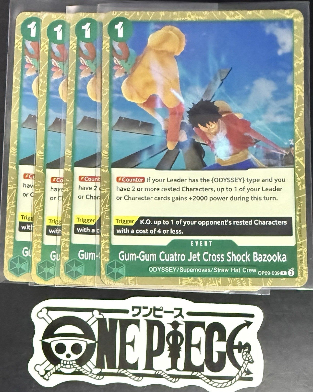 4x One Piece OP09-039 R Gum-Gum Cuatro Jet...- ENG - Foil - Playset - TCG - NM/M