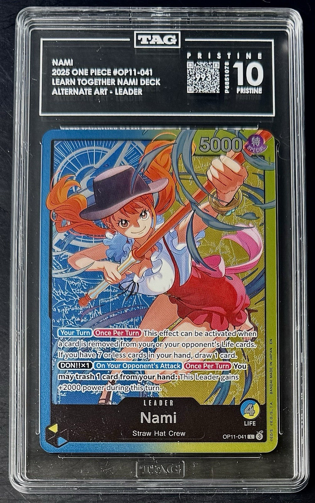 PSA 10 Pristine One Piece OP11-041 L - Nami - Alt Art - EN - Learn - Pop 2