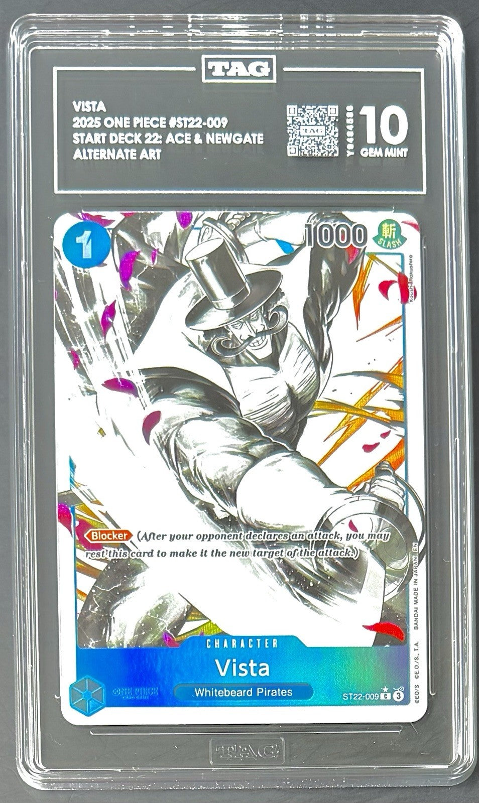 TAG 10 One Piece ST22-009 C* Vista - Alt Art- EN - Foil - Ace & Newgate - Graded