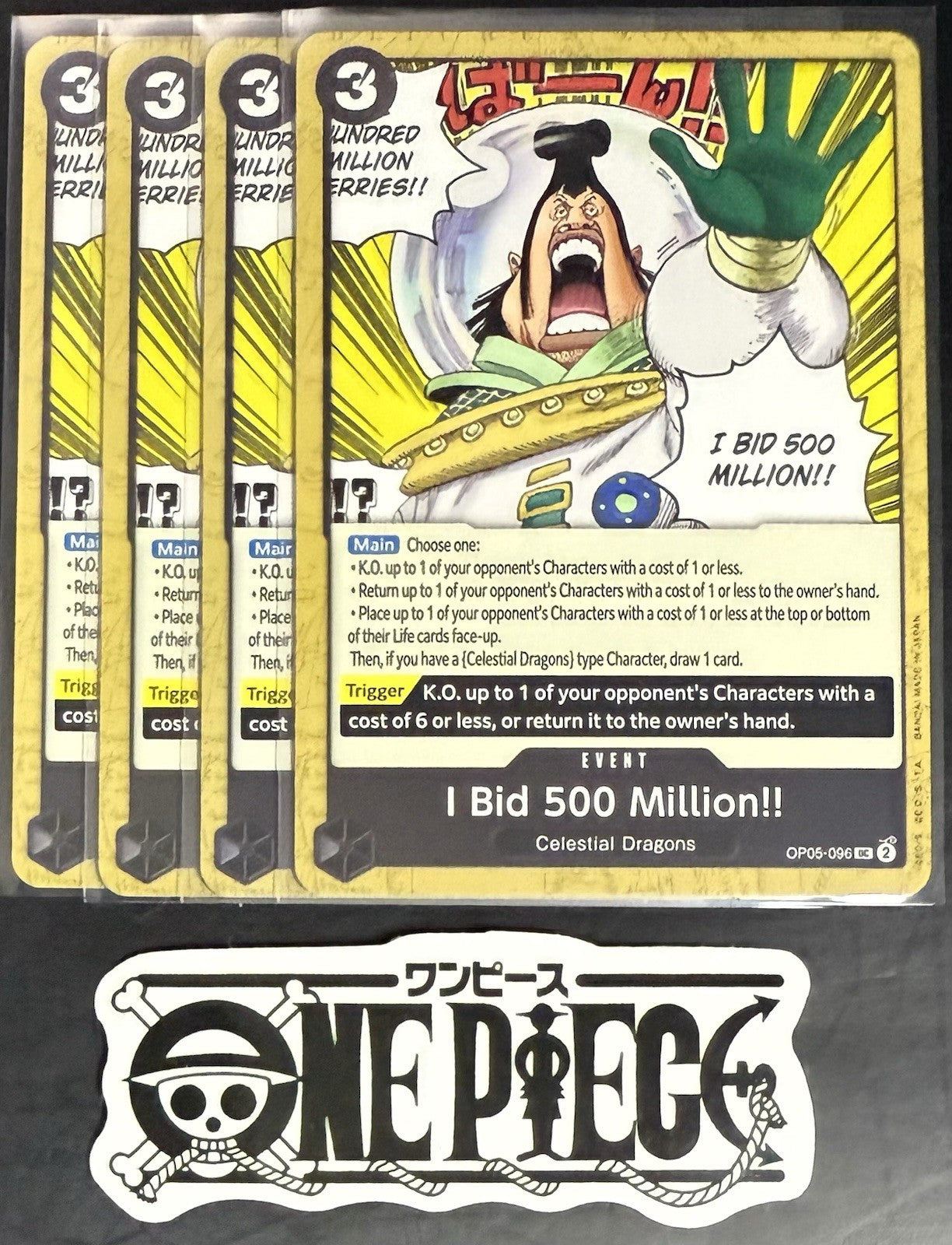 4x One Piece OP05-096 UC Bid 500 Million!! - ENG - Play Set - Regular - TCG-NM/M