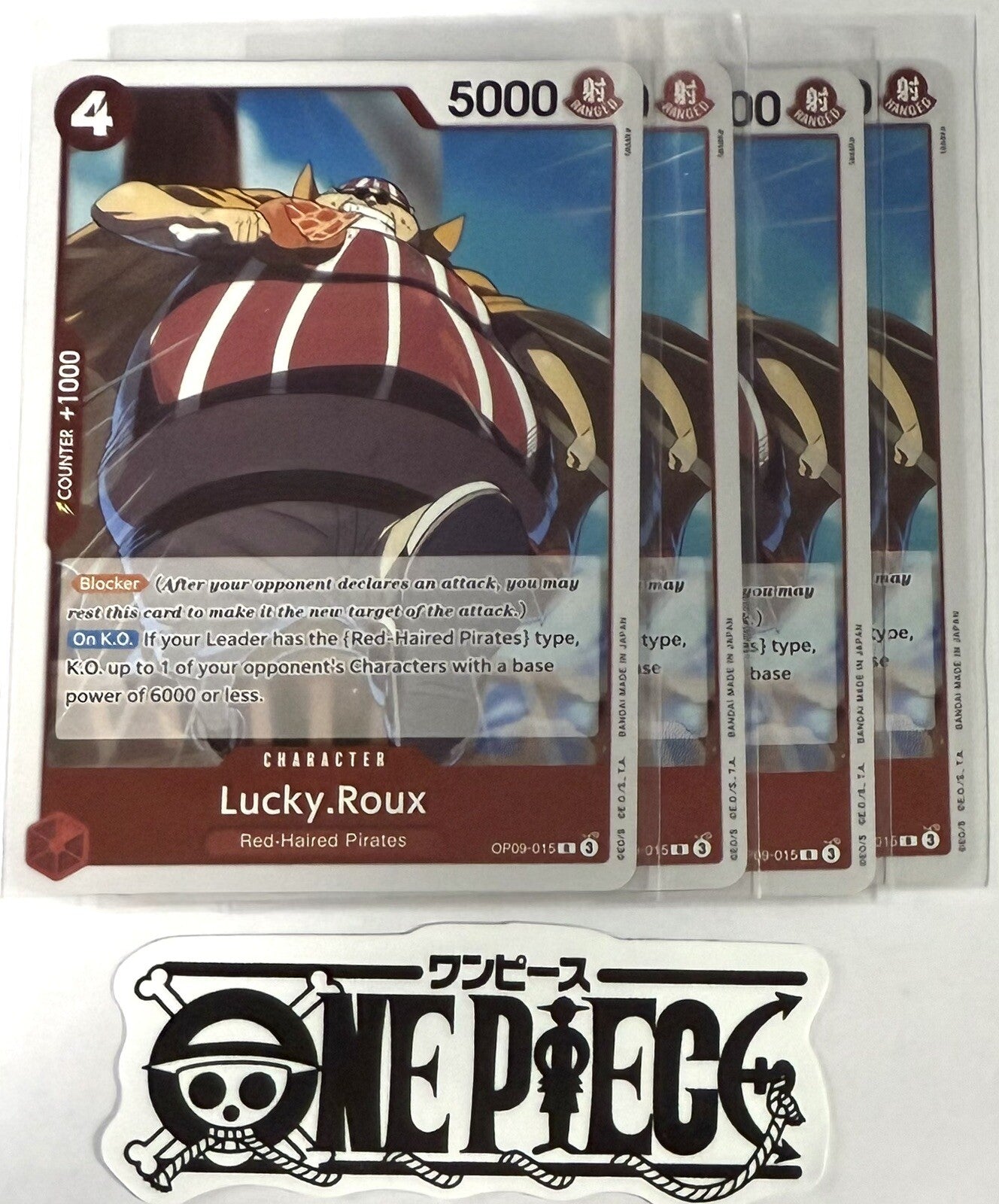 4x One Piece OP09-015 R Lucky.Roux - Foil - English - Play Set - TCG - NM/M
