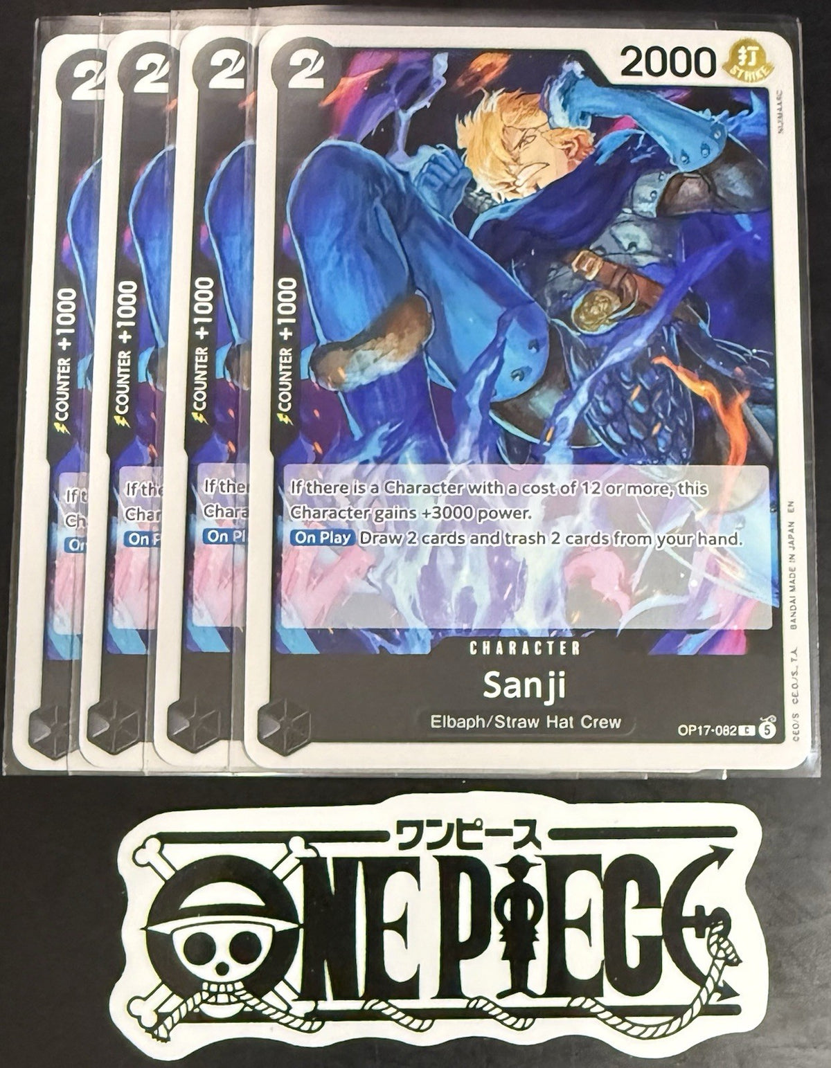 4x One Piece OP17-082 C - Sanji - EN - Regular - Play Set - TCG - NM/M