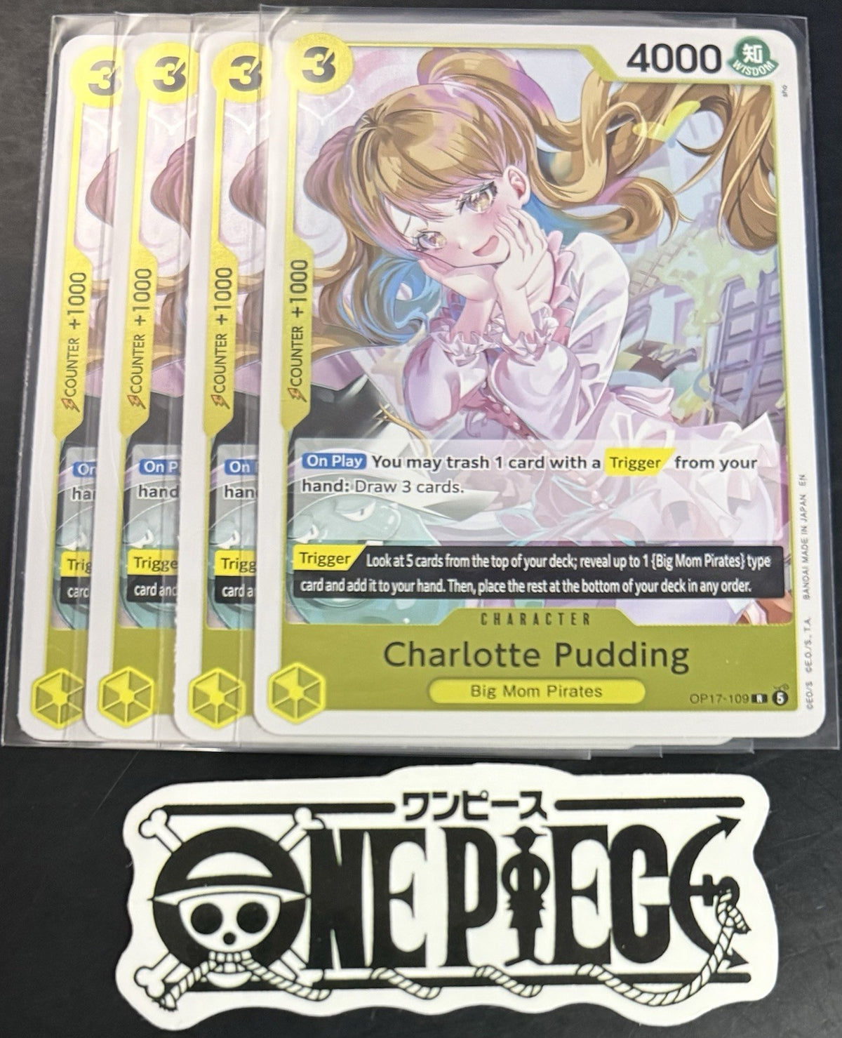 4x One Piece OP17-109 R - Charlotte Pudding - EN - Foil - Play Set - TCG - NM/M