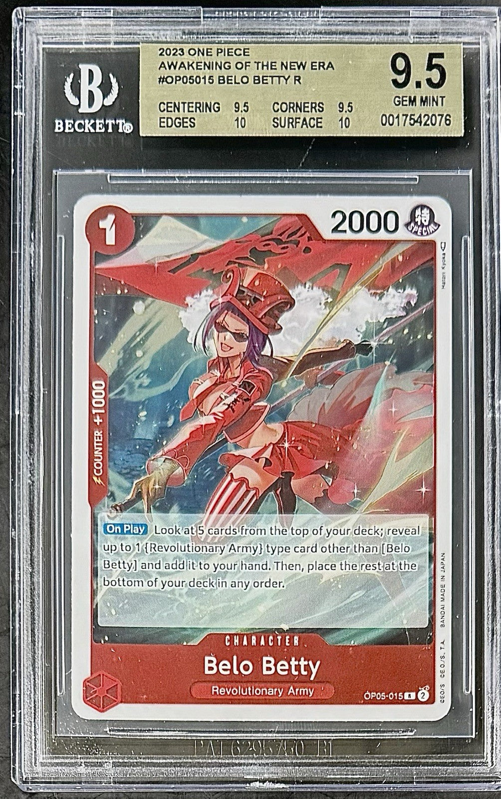 BGS 9.5 One Piece OP05-015 R Belo Betty - English - Awakening of the New Era