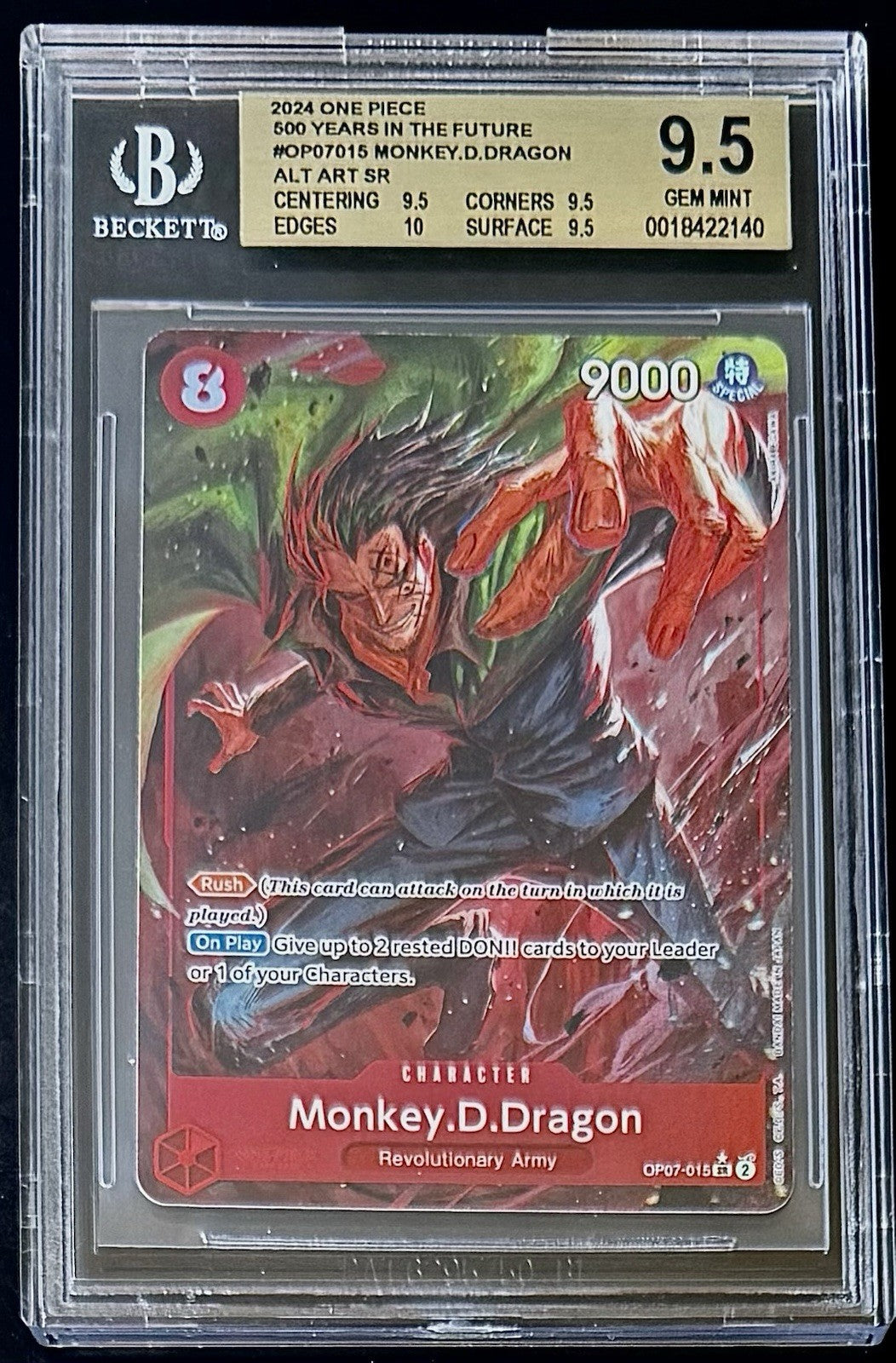 BGS 9.5 One Piece OP07-015 SR* Monkey.D.Dragon Alt Art - English - Foil - Graded