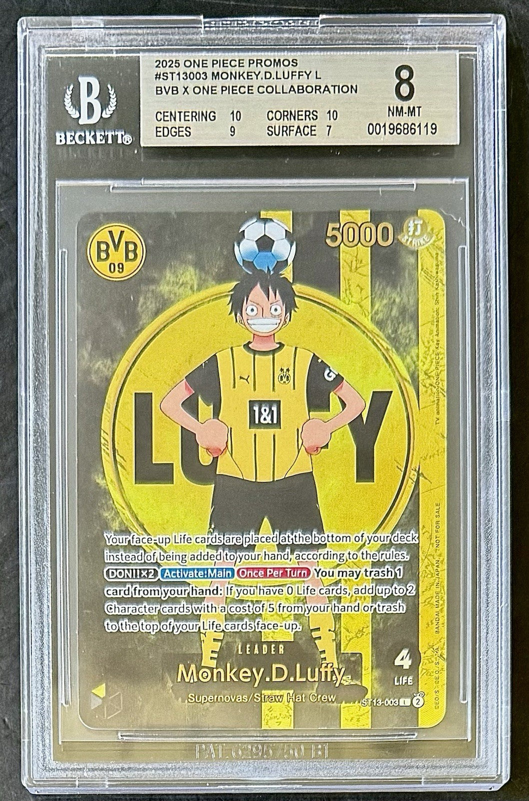 BGS 8 One Piece ST13-003 L Monkey.D.Luffy BVB Dortmund - EN - Foil - Graded