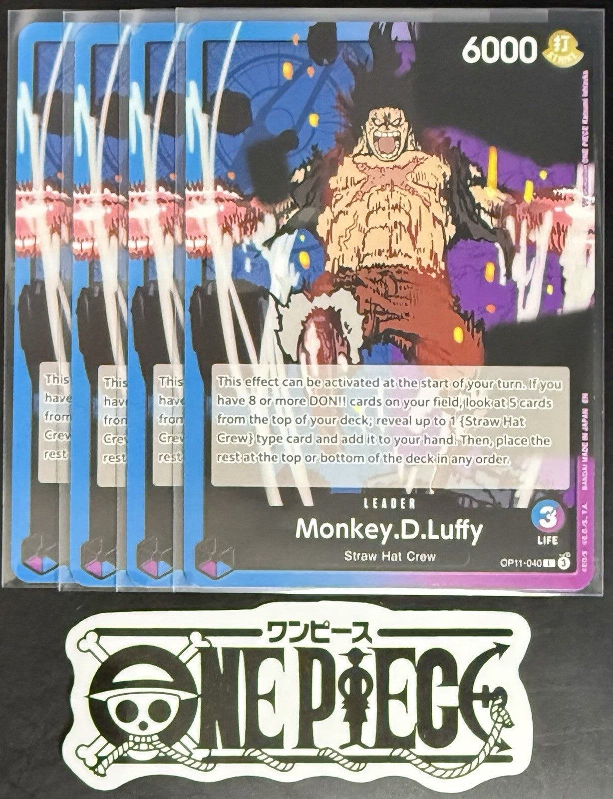 4 x One Piece OP11-040 L - Monkey.D.Luffy - ENG - Regular - TCG - NM/M