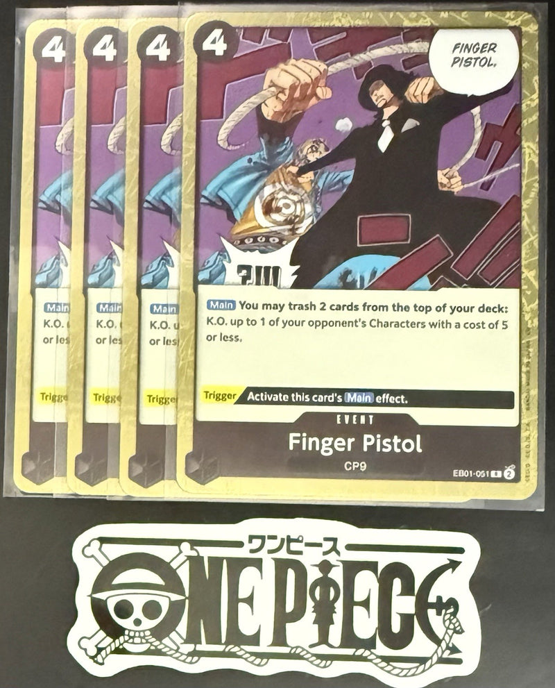 4x One Piece EB01-051 R Finger Pistol - English - Foil - Playset - TCG - NM/M