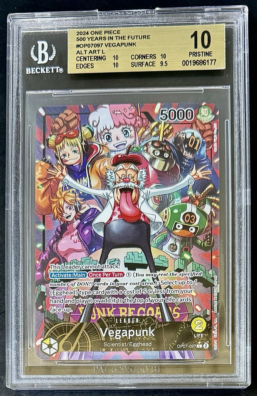 BGS 10 One Piece OP07-097 L* Vegapunk - Alt Art - EN - 500 Years Future - Graded