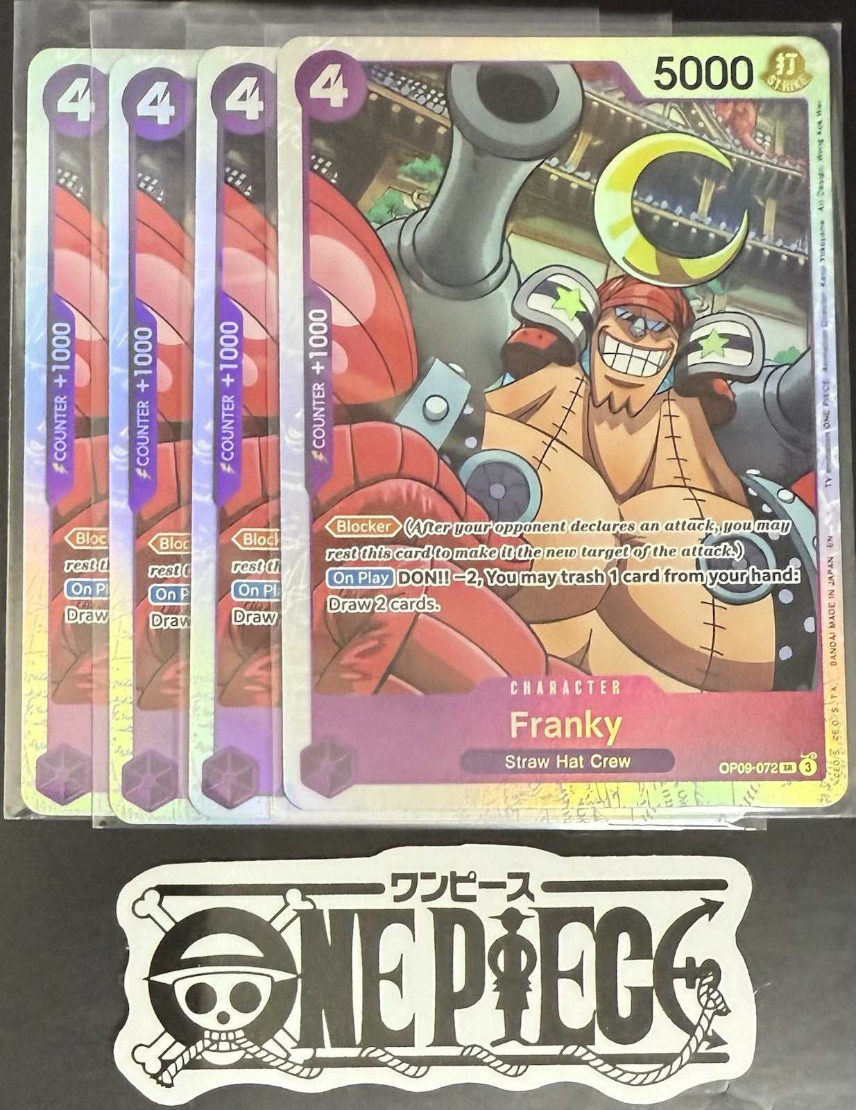 4x One Piece OP09-072 SR - Franky - EN - Foil - Playset - TCG - NM/M